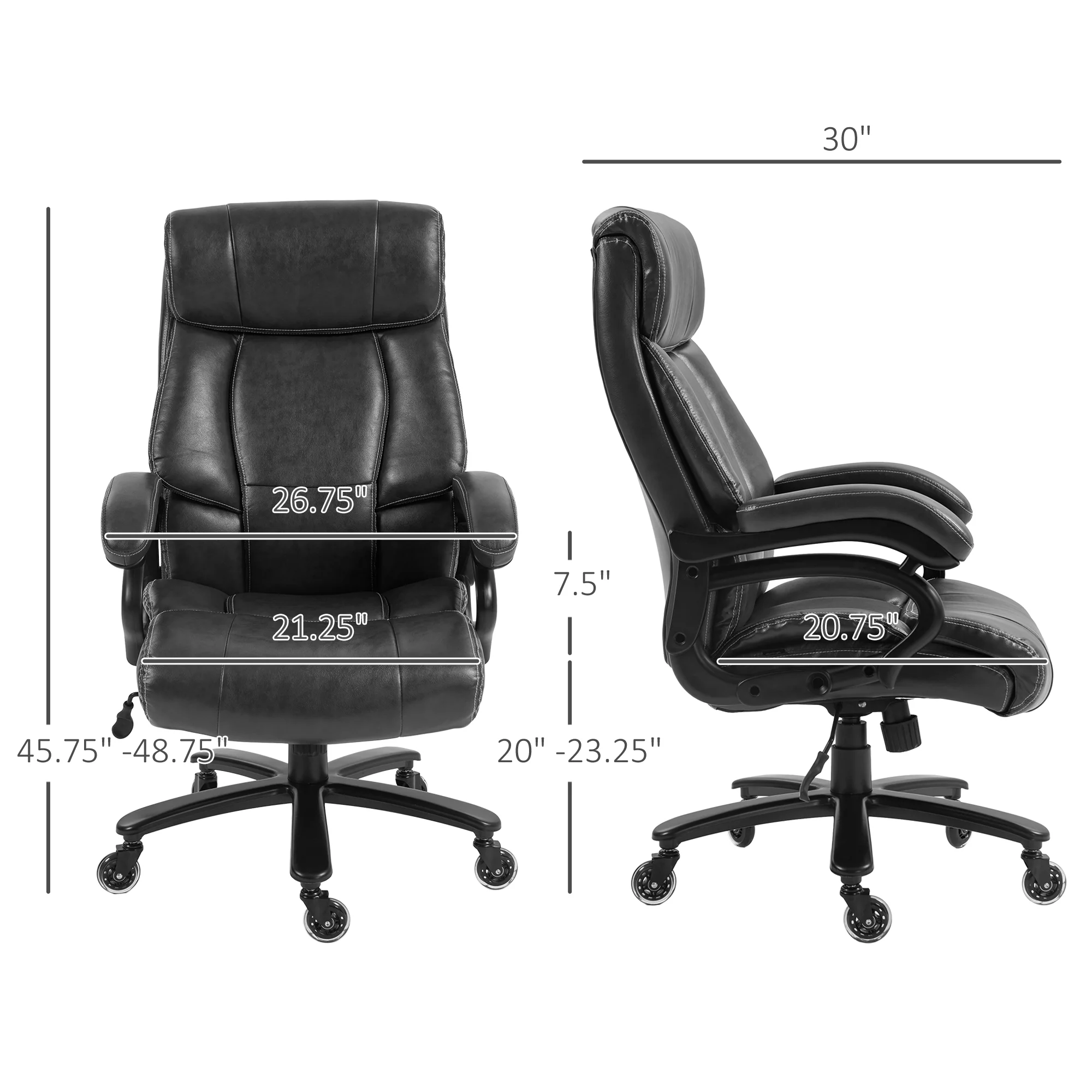 Big and Tall Office Chair w/ PU Leather & Swivel Wheels, up to 400 lbs, Black - Image 5