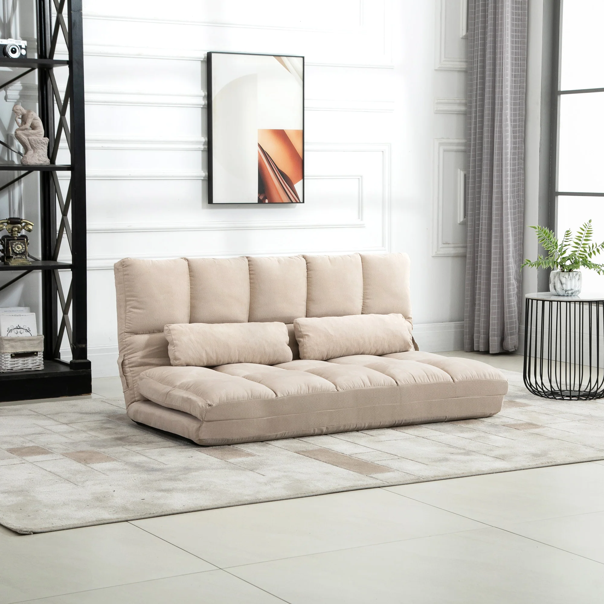 51.25" Convertible Floor Sofa Chair, Folding Couch Bed w/ Adjustable Backrest, Beige - Image 3