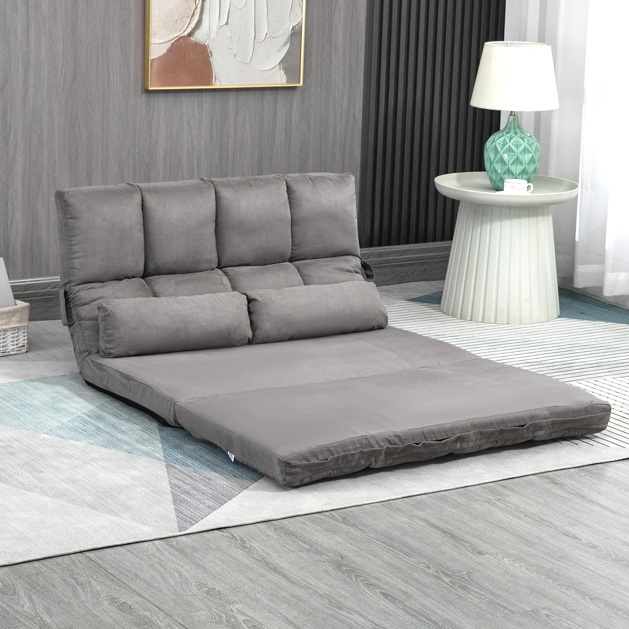 Convertible Recliner Floor Sofa with Adjustable Backrest and Headrest, Dark Gray - Image 4