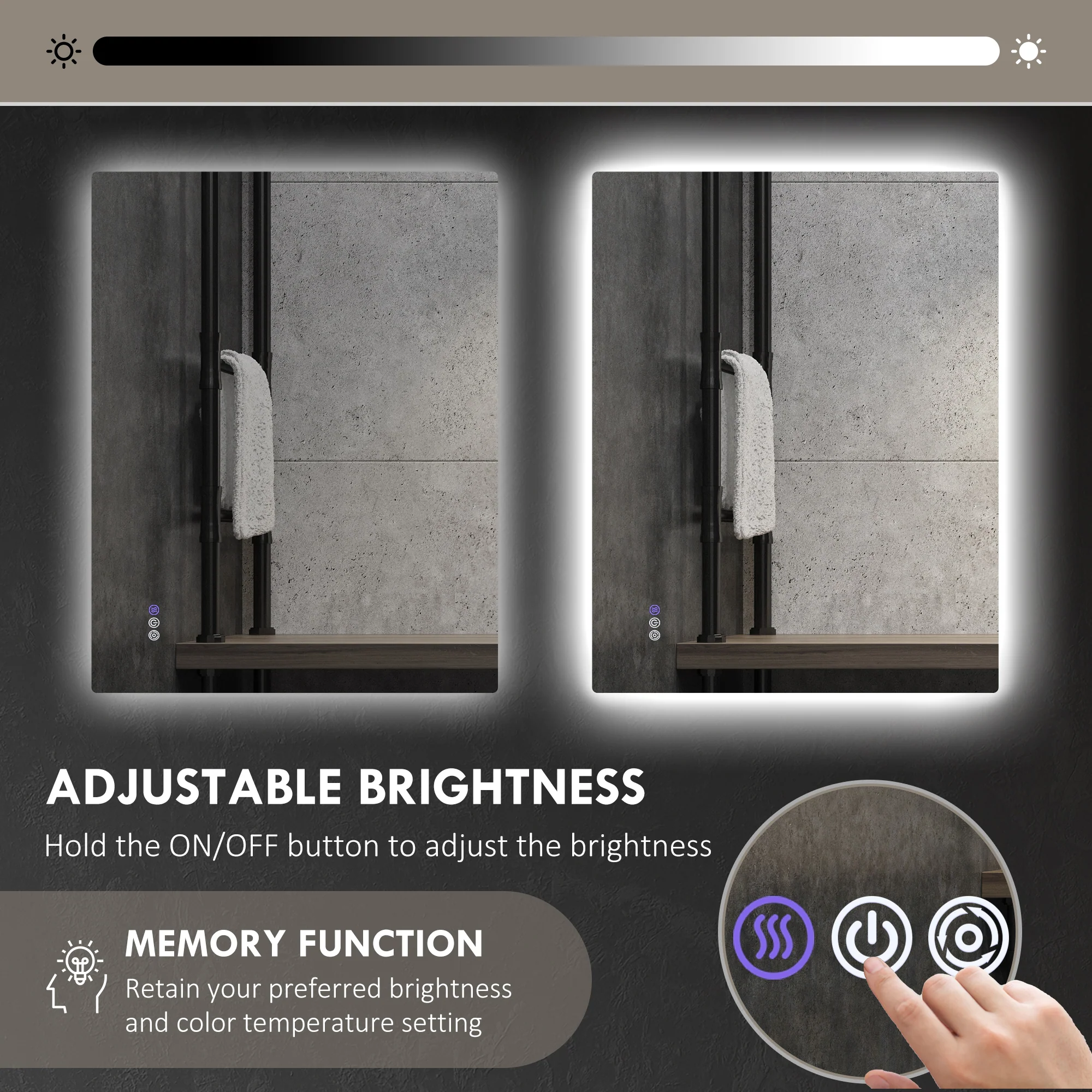 35" x 28" Dimmable Backlit LED Bathroom Mirror with Anti-Fog, Memory, Infinite Color Temperature - Image 6