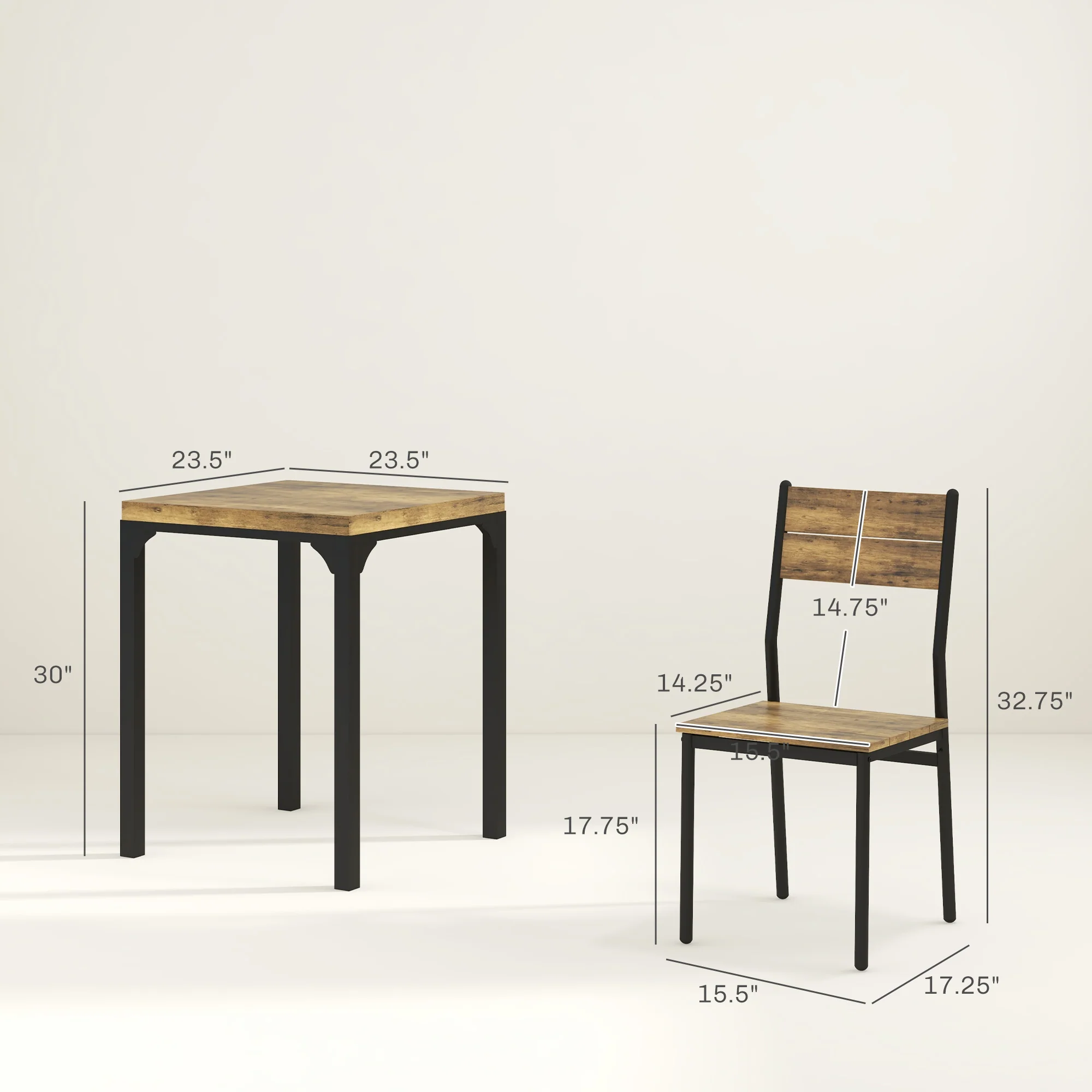3 Piece Dining Room Set for 2, Dining Table Set for Breakfast Nook, Space Saving, Rustic Brown - Image 5