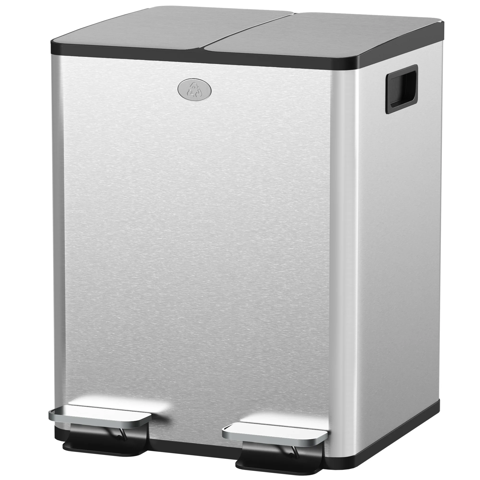 Dual Kitchen Bin, 2 x 20L Stainless Steel Double Rubbish Bin with Soft Close Lid, Silver - Image 2
