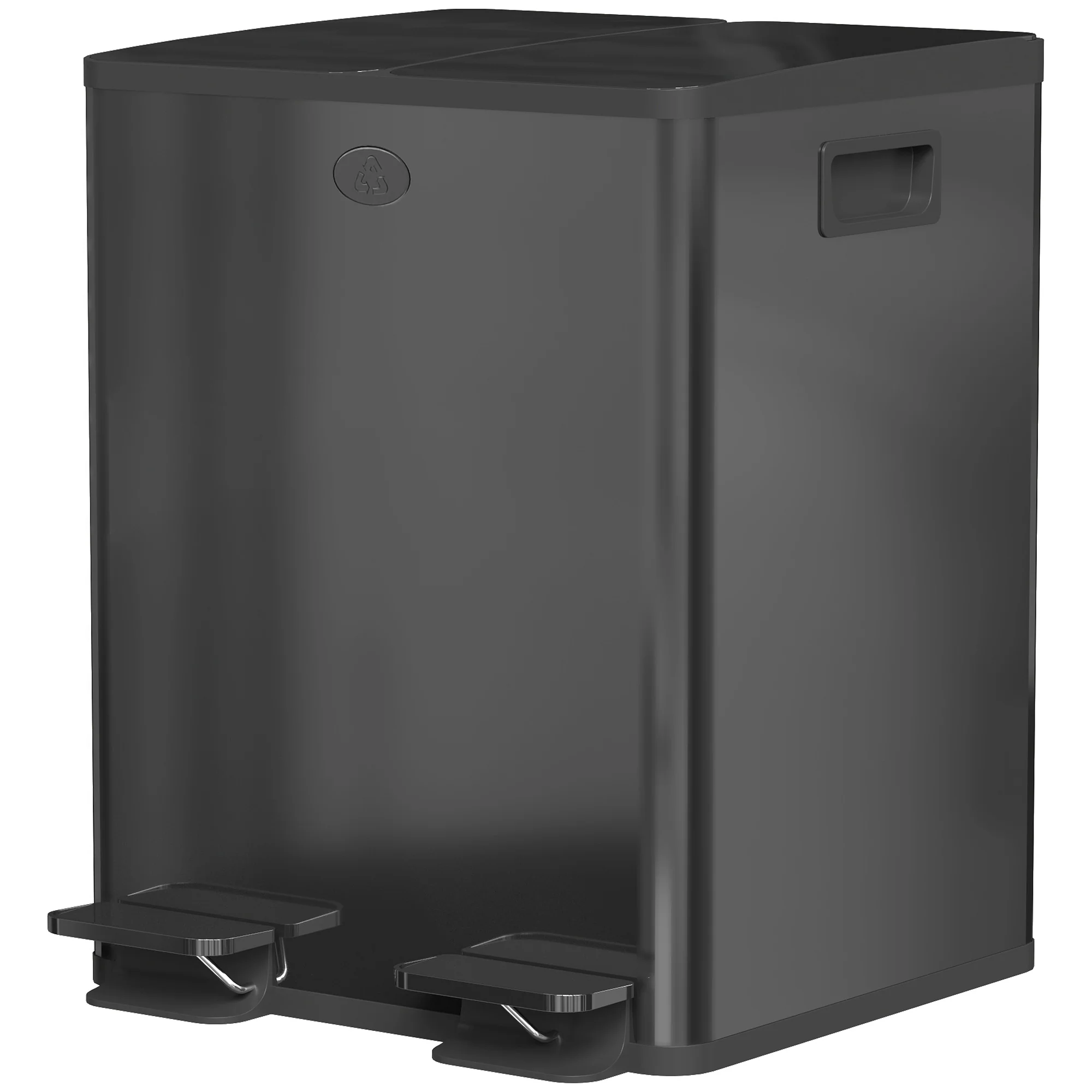 Dual Kitchen Bin, 2 x 20L Stainless Steel Double Rubbish Bin with Soft Close Lid, Black - Image 2