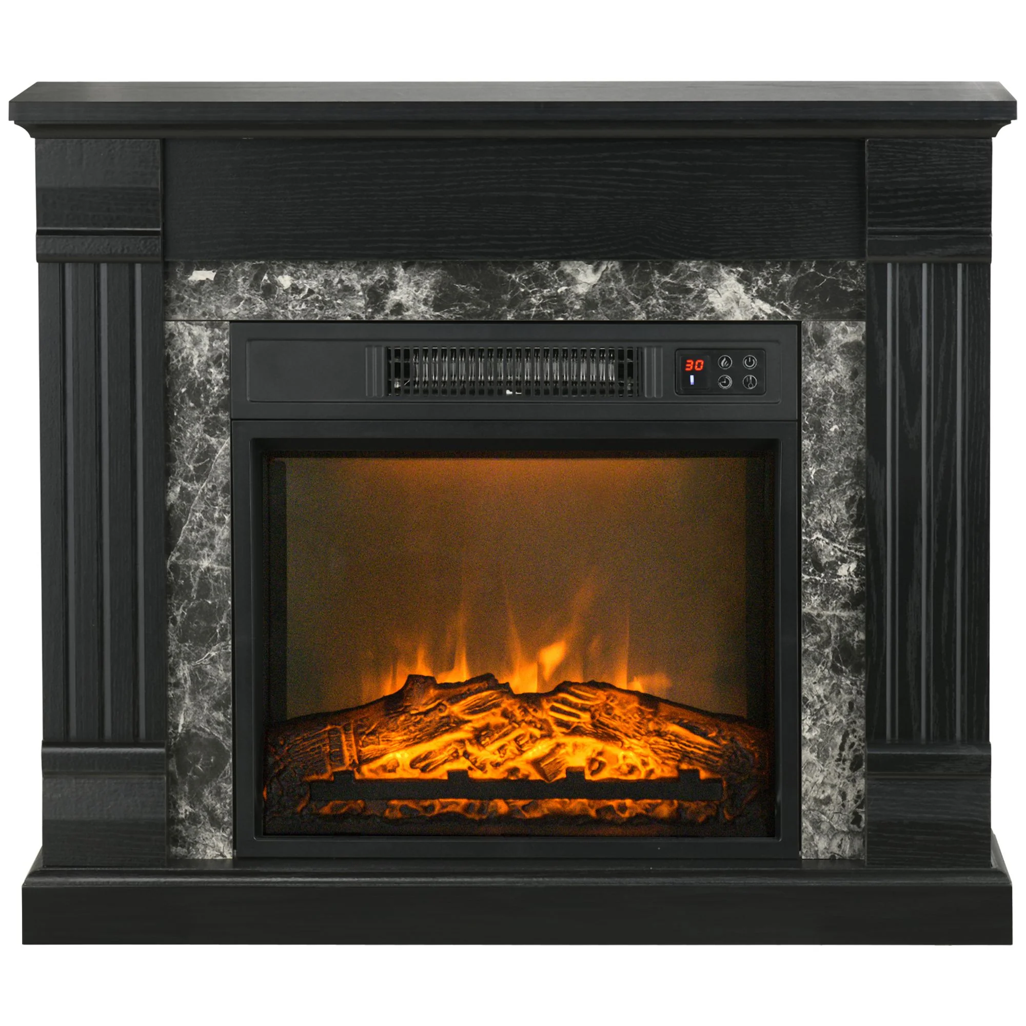 Electric Fireplace with Flame Effect, Adjustable Temperature & Overheating Protection, Black