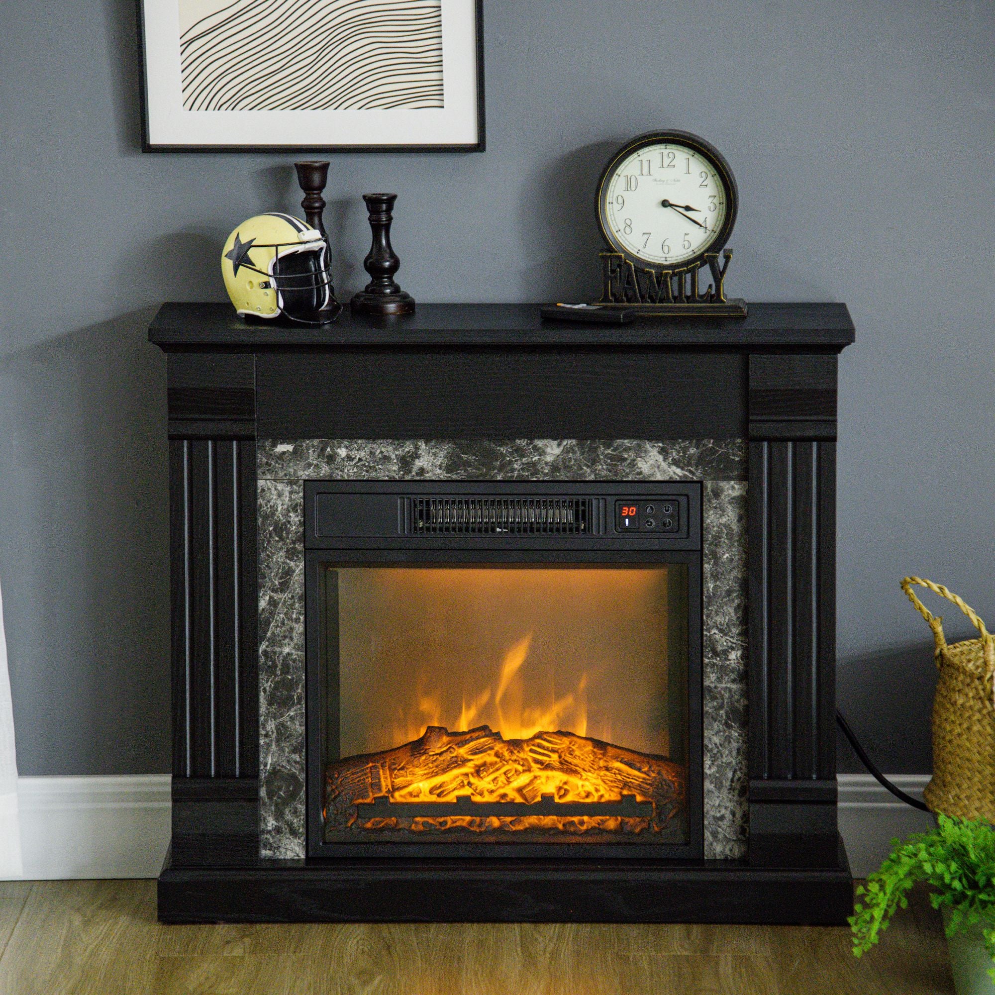 Electric Fireplace with Flame Effect, Adjustable Temperature & Overheating Protection, Black - Image 4