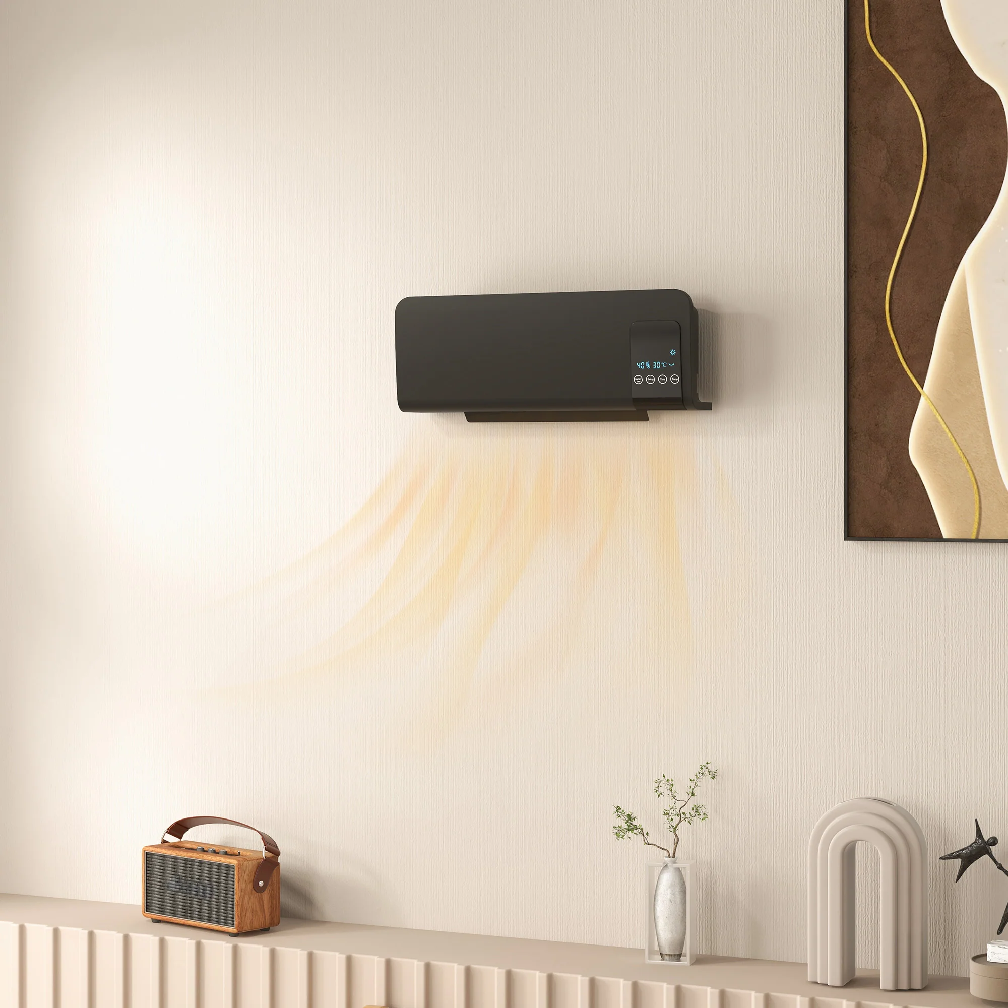 Electric Heater, 2000W Wall Mounted Space Heater with Remote Control, 2 Modes, Timer, Oscillation, Overheat Protection, Ceramic Heater for Home, Black - Image 4