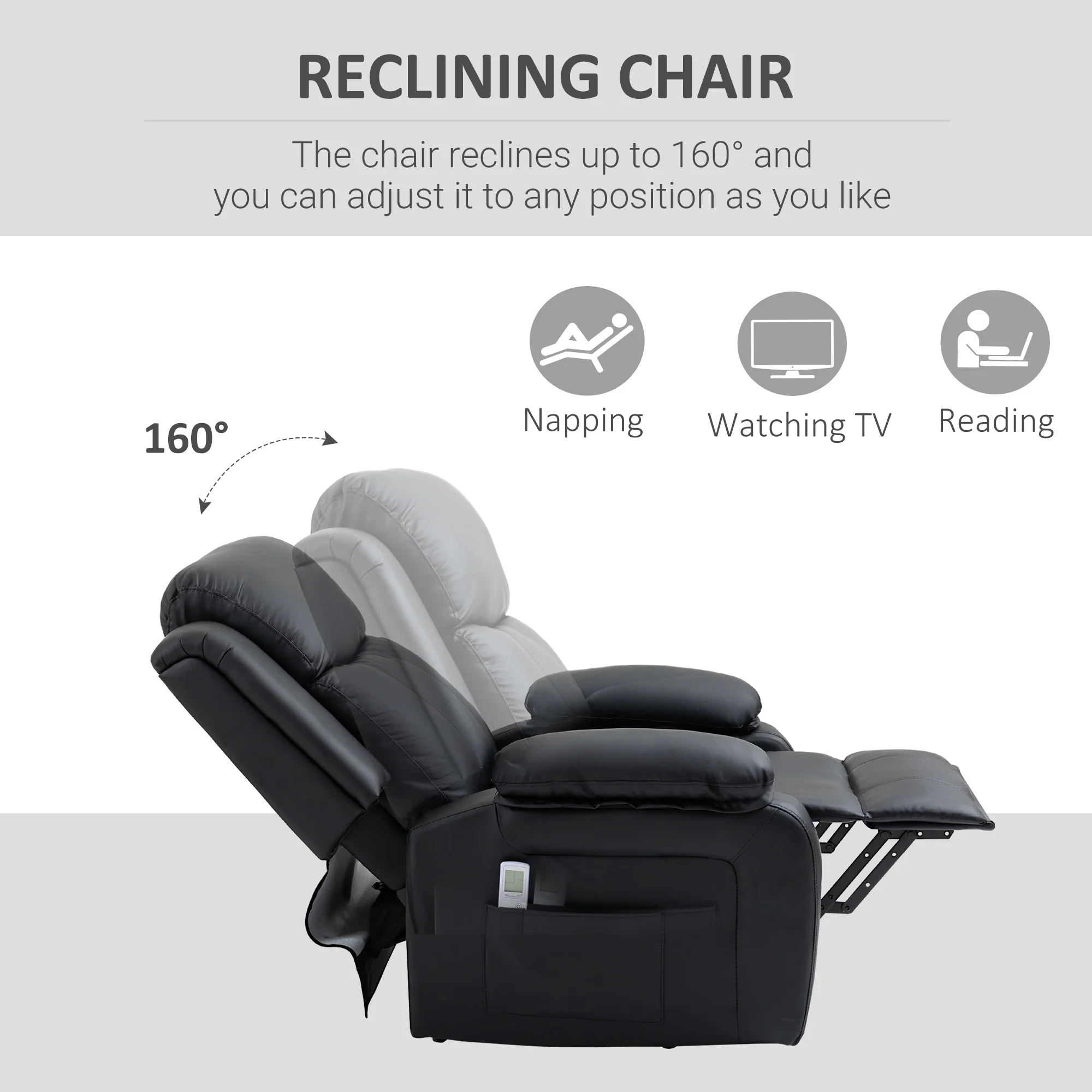 Power Lift Recliner Chair with Vibration Massage, Riser and Recliner Armchair, Black - Image 7