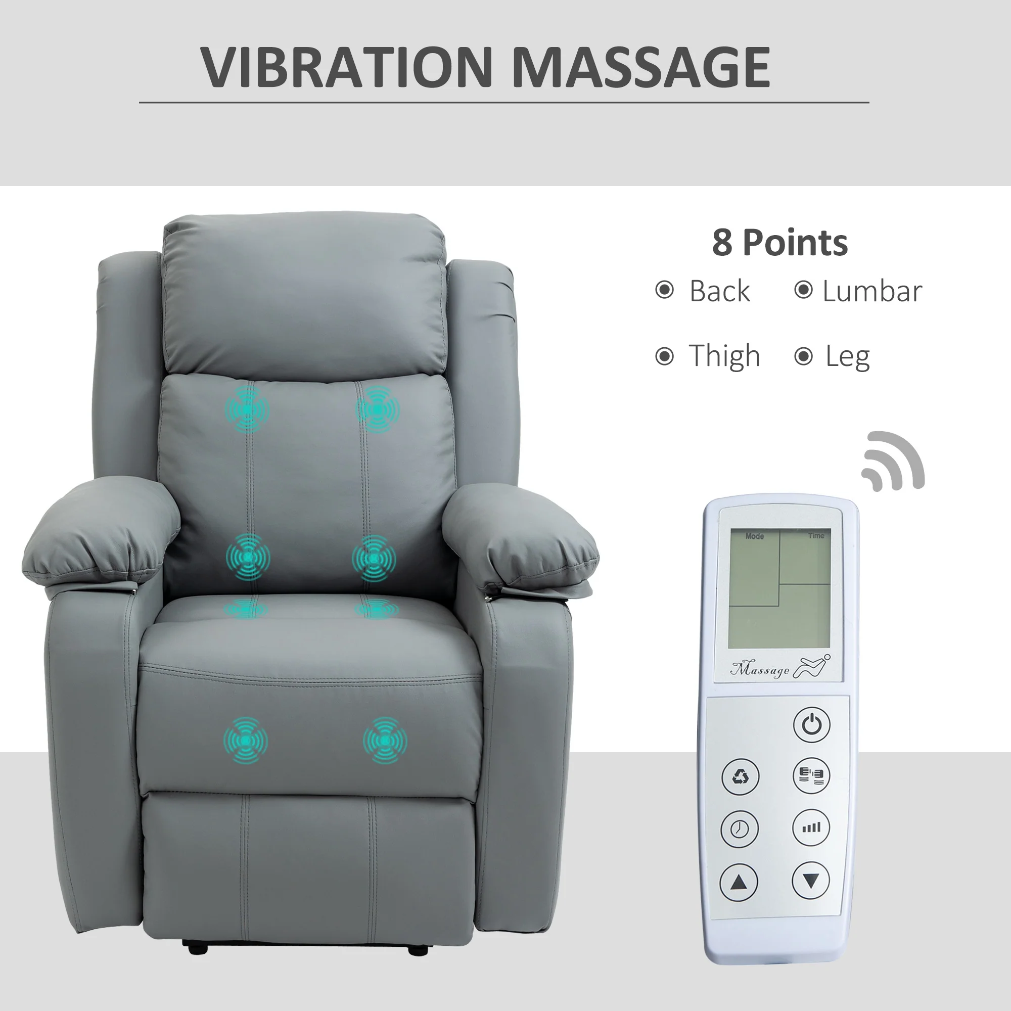 Electric Lift Recliner Chair with Vibration Massage & Side Pocket, Grey - Image 8