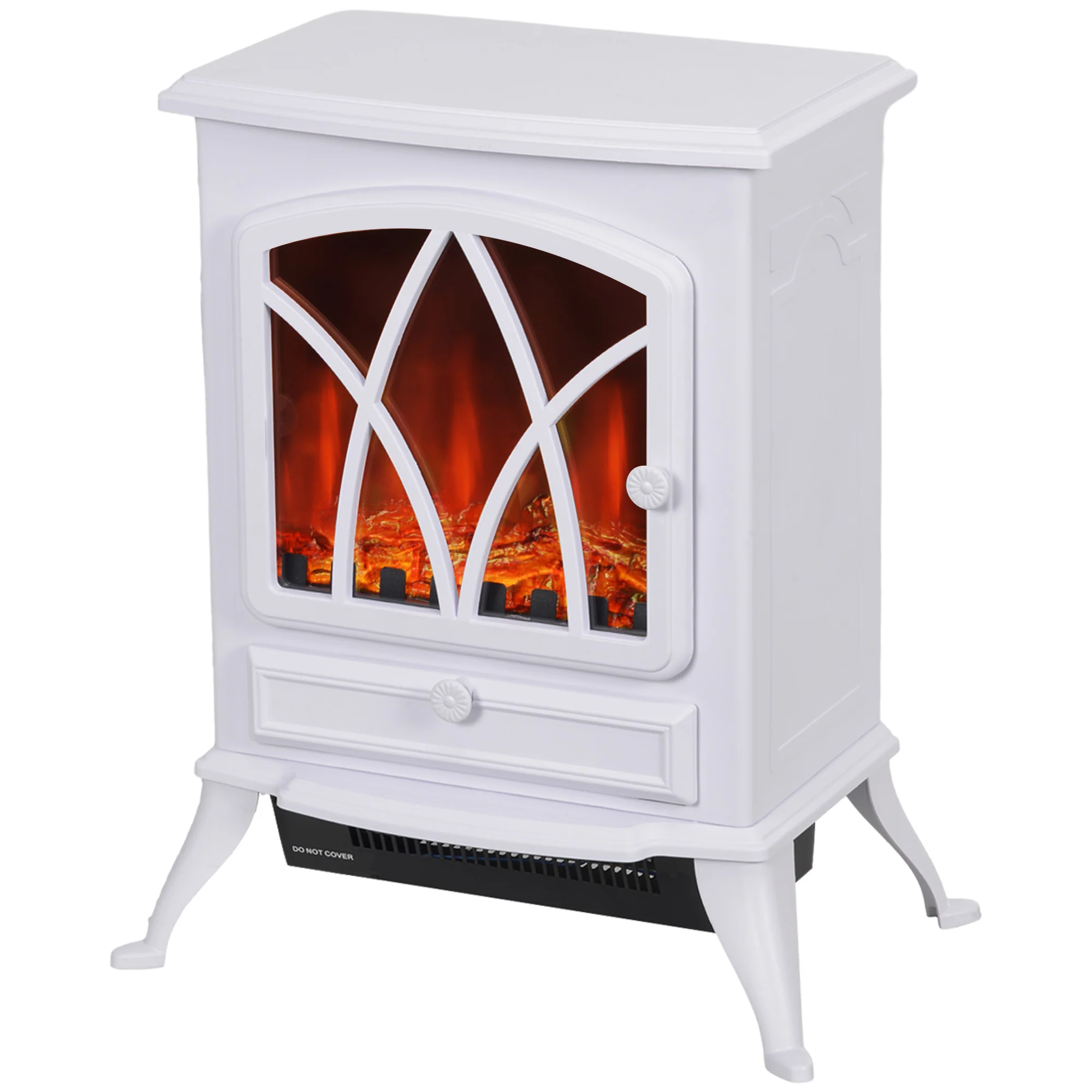 2000W Electric Stove Heater with Realistic Flame Effect and Adjustable Thermostat, White