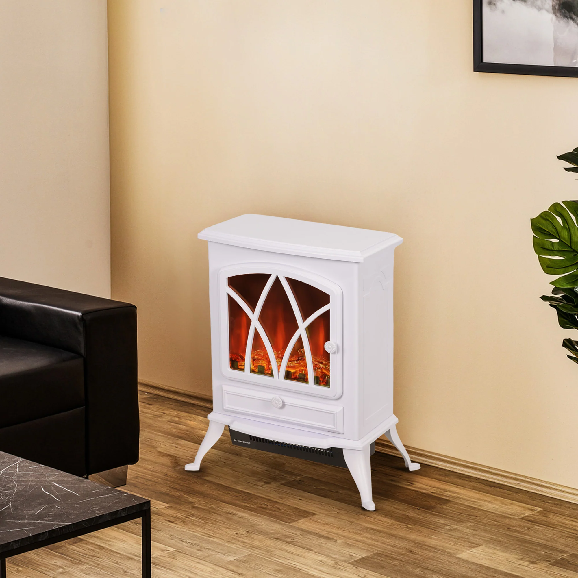 2000W Electric Stove Heater with Realistic Flame Effect and Adjustable Thermostat, White - Image 4