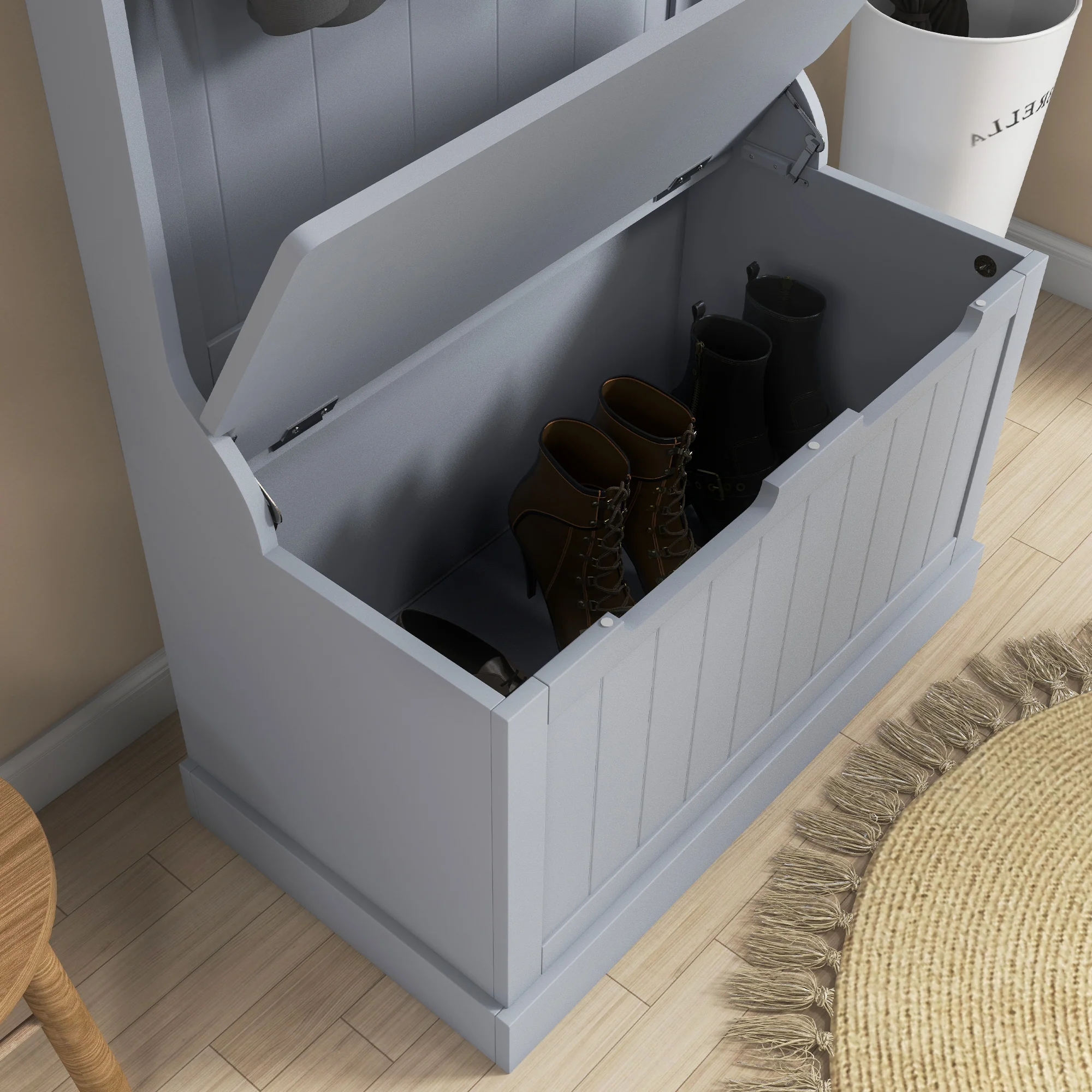 Entryway Hall Tree with Coat Rack, Mudroom Bench with Hidden Storage & Hooks, Gray - Image 10
