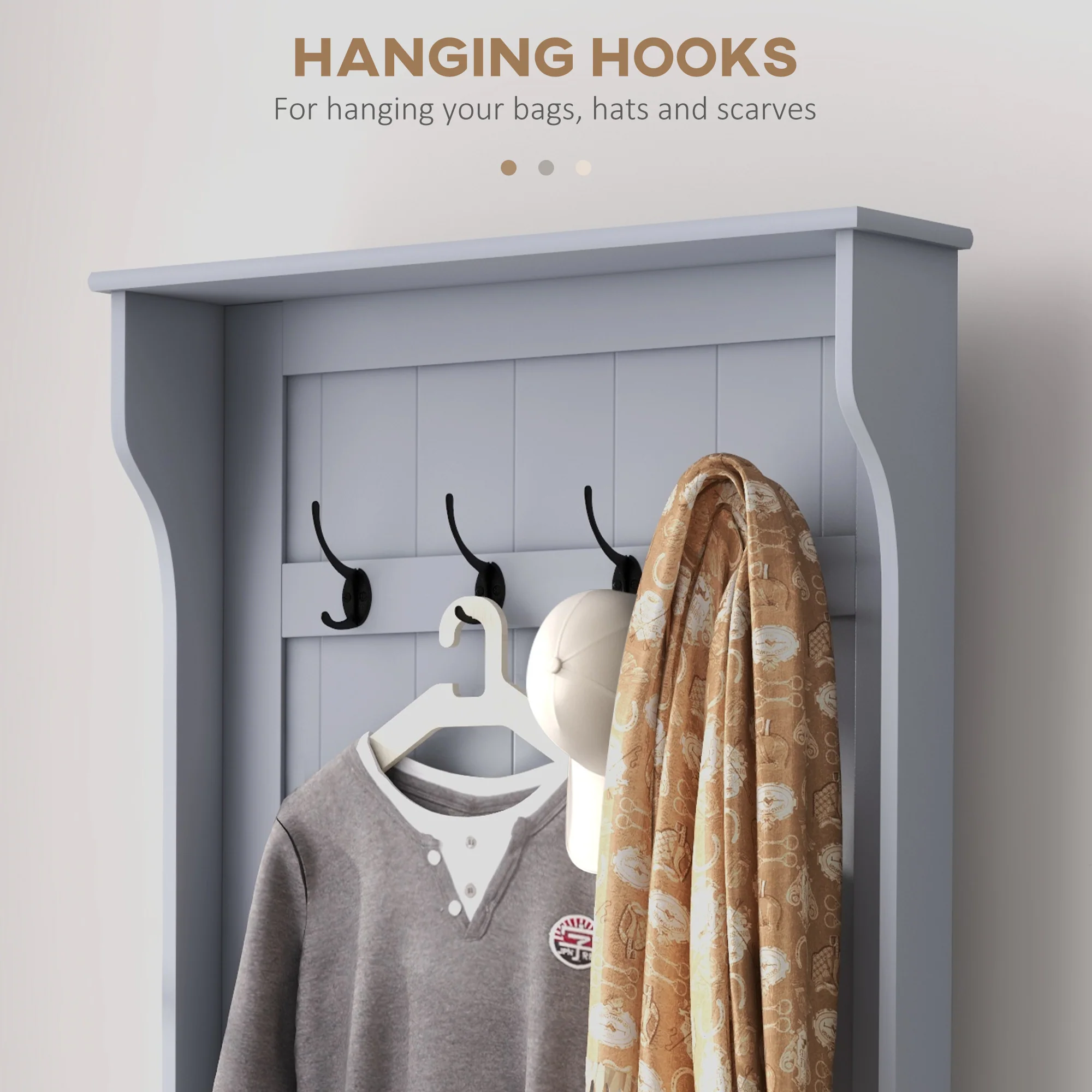 Entryway Hall Tree with Coat Rack, Mudroom Bench with Hidden Storage & Hooks, Gray - Image 7