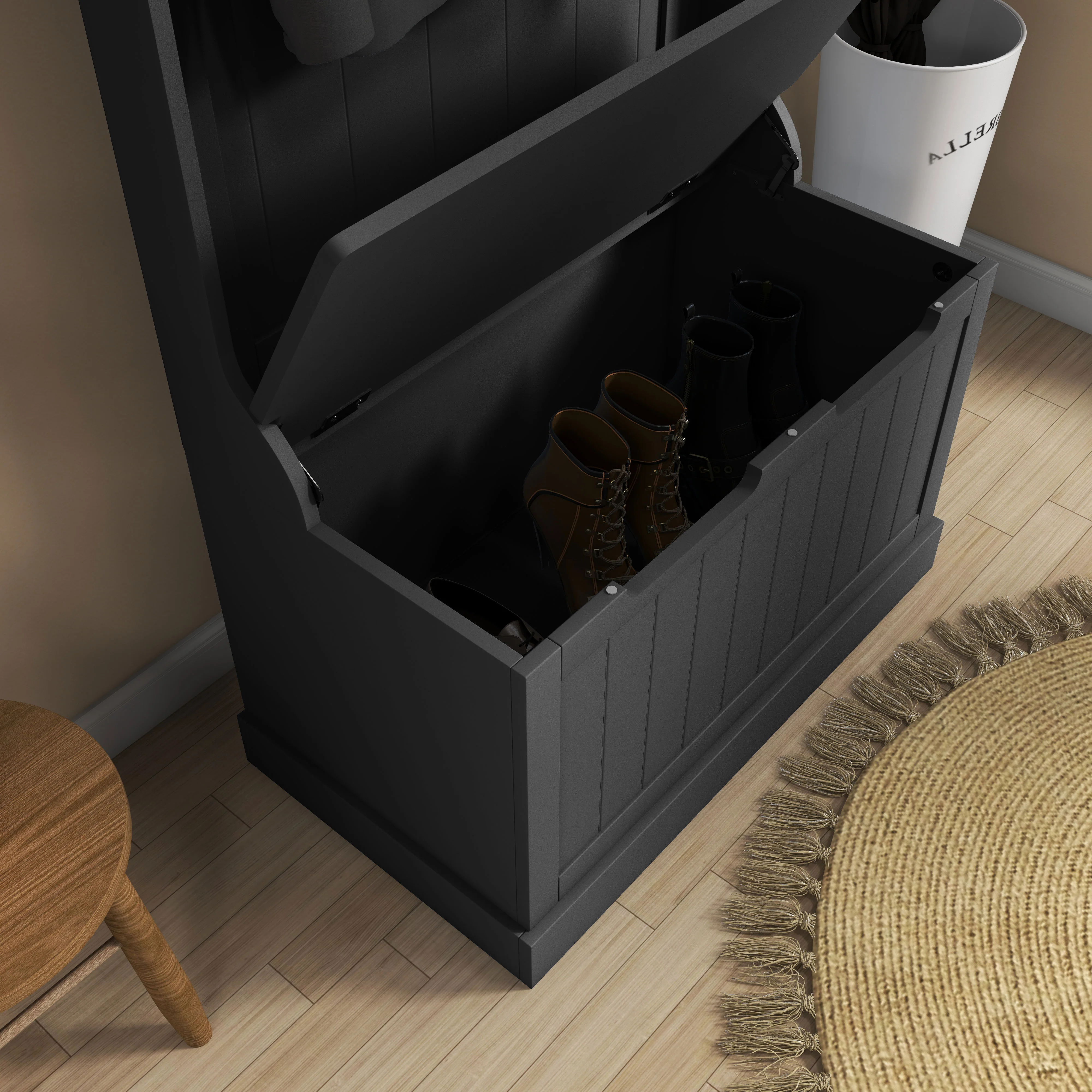 Entryway Hall Tree with Coat Rack, Mudroom Bench with Hidden Storage & Hooks, Black - Image 10