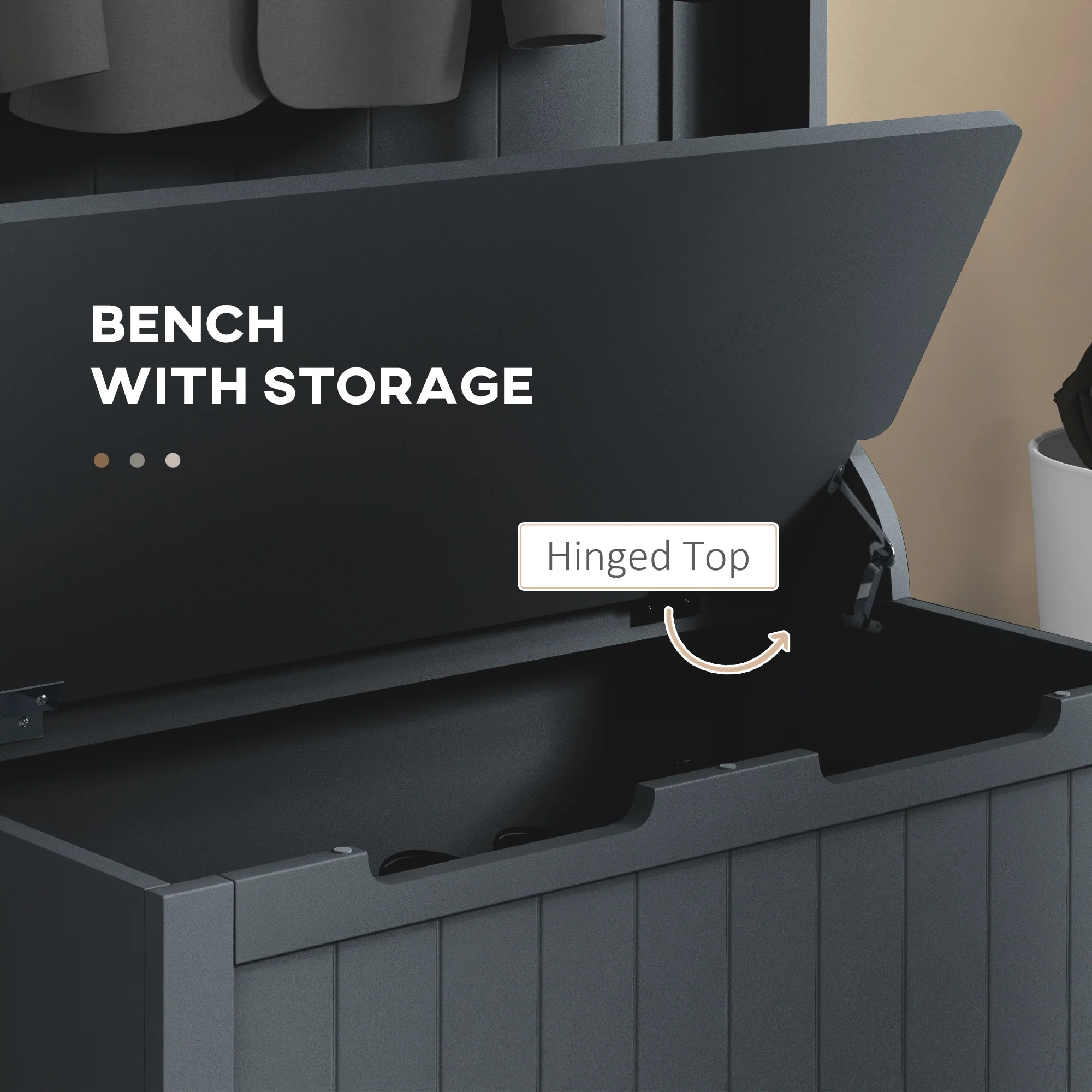 Entryway Hall Tree with Coat Rack, Mudroom Bench with Hidden Storage & Hooks, Black - Image 9