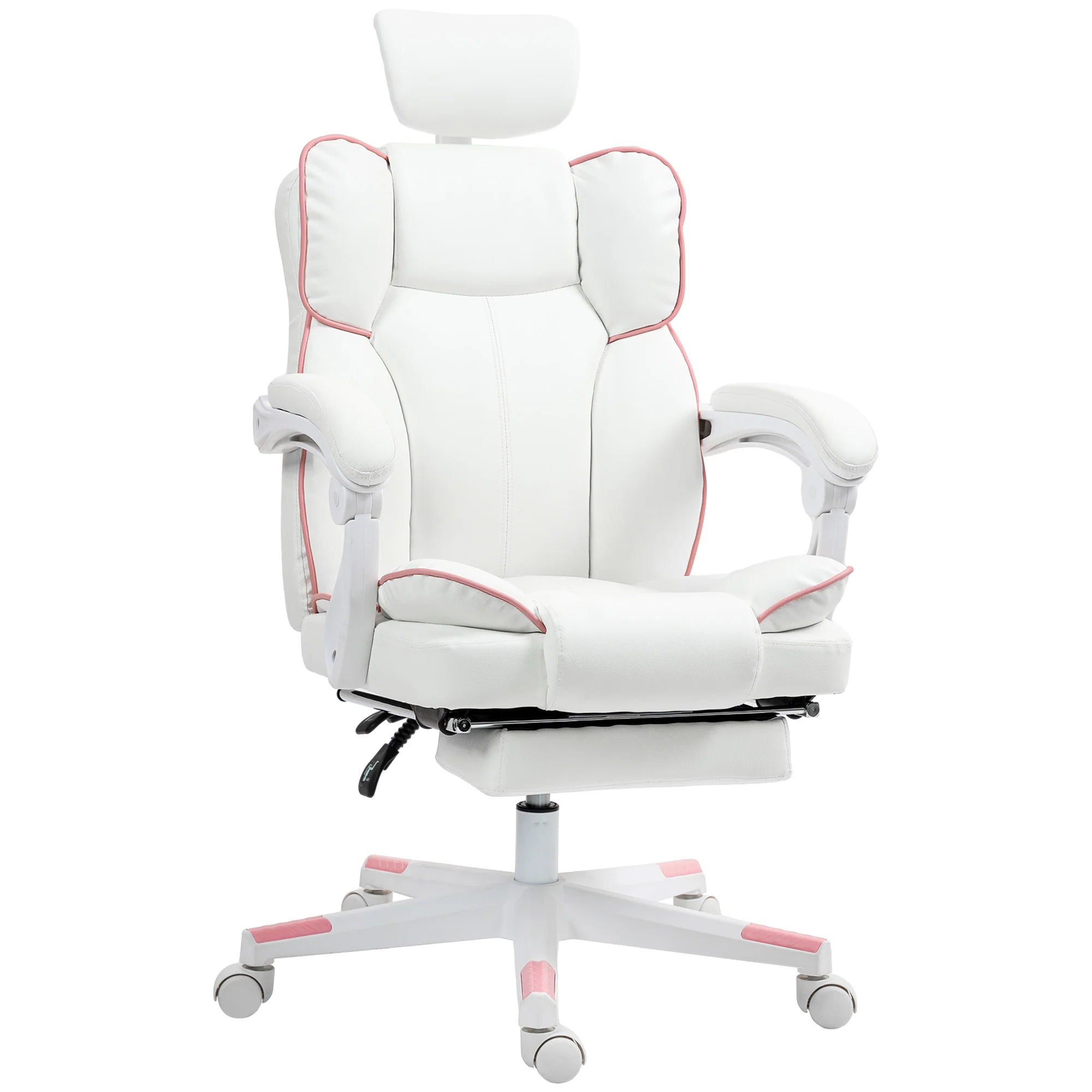 PU Leather Executive Office Chair with Headrest, Footrest, Swivel, Reclining, White - Image 12