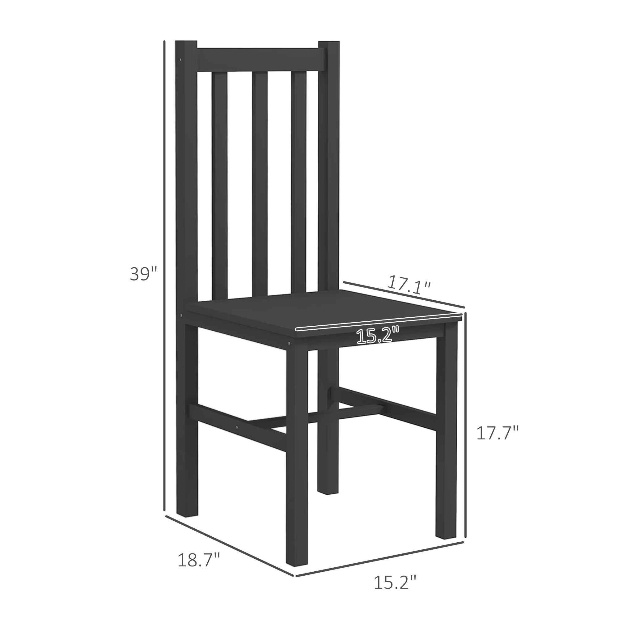 Farmhouse Dining Table Chairs, Set of 4 Pine Wood Kitchen Chairs w/ Slat Back, Black - Image 5