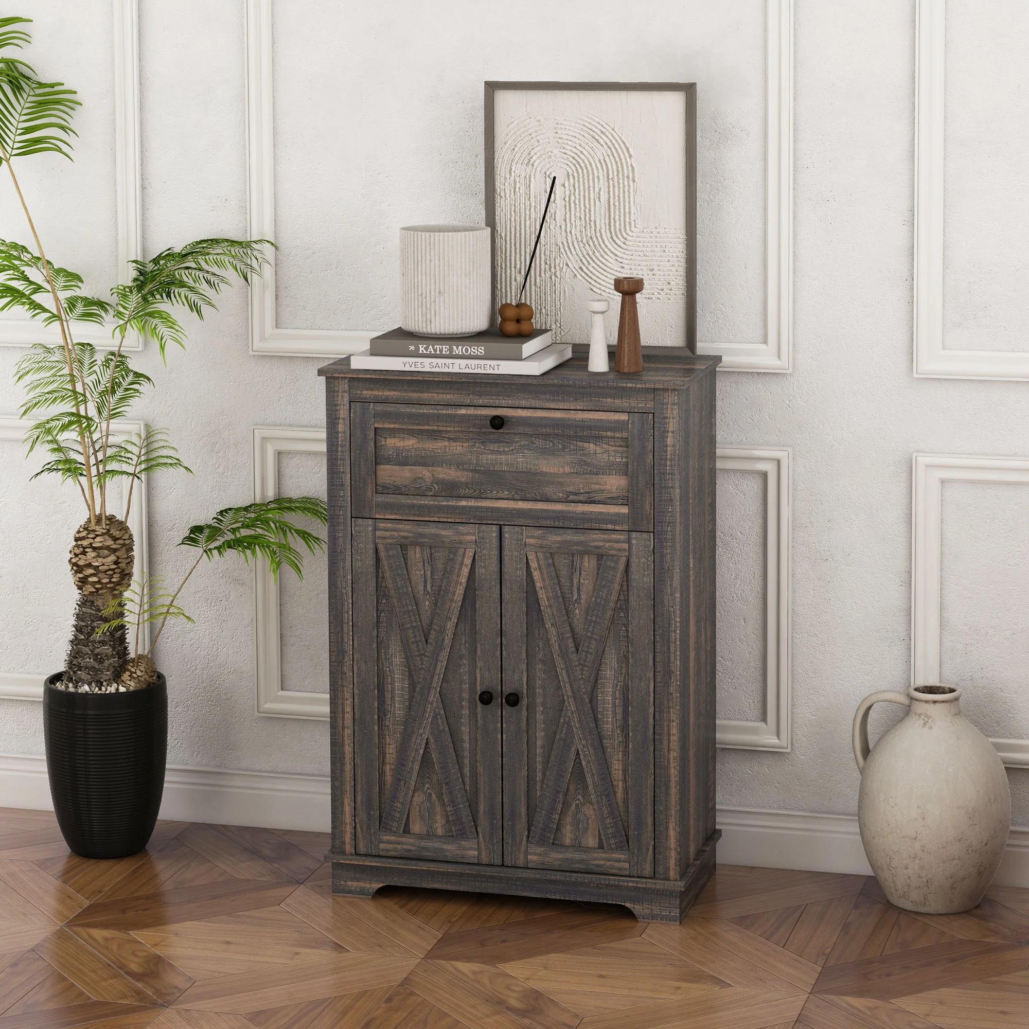 Farmhouse Sideboard Storage Cabinet with Doors and Drawer Dark Brown - Image 4