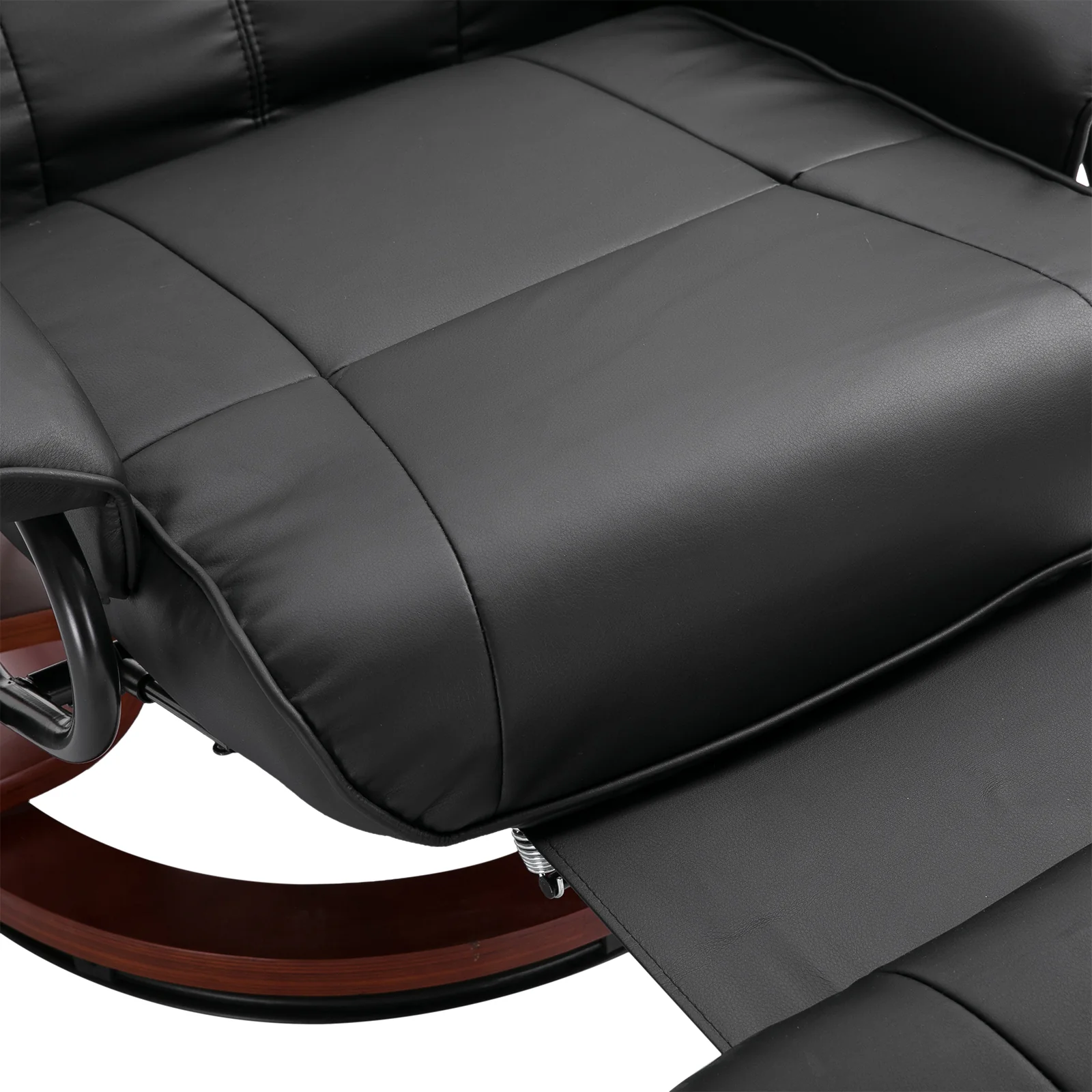 EaseRest Faux Leather Recliner Chair, Swivel Recliner w/ Footrest, Armrest & Wood Base, Black - Image 15