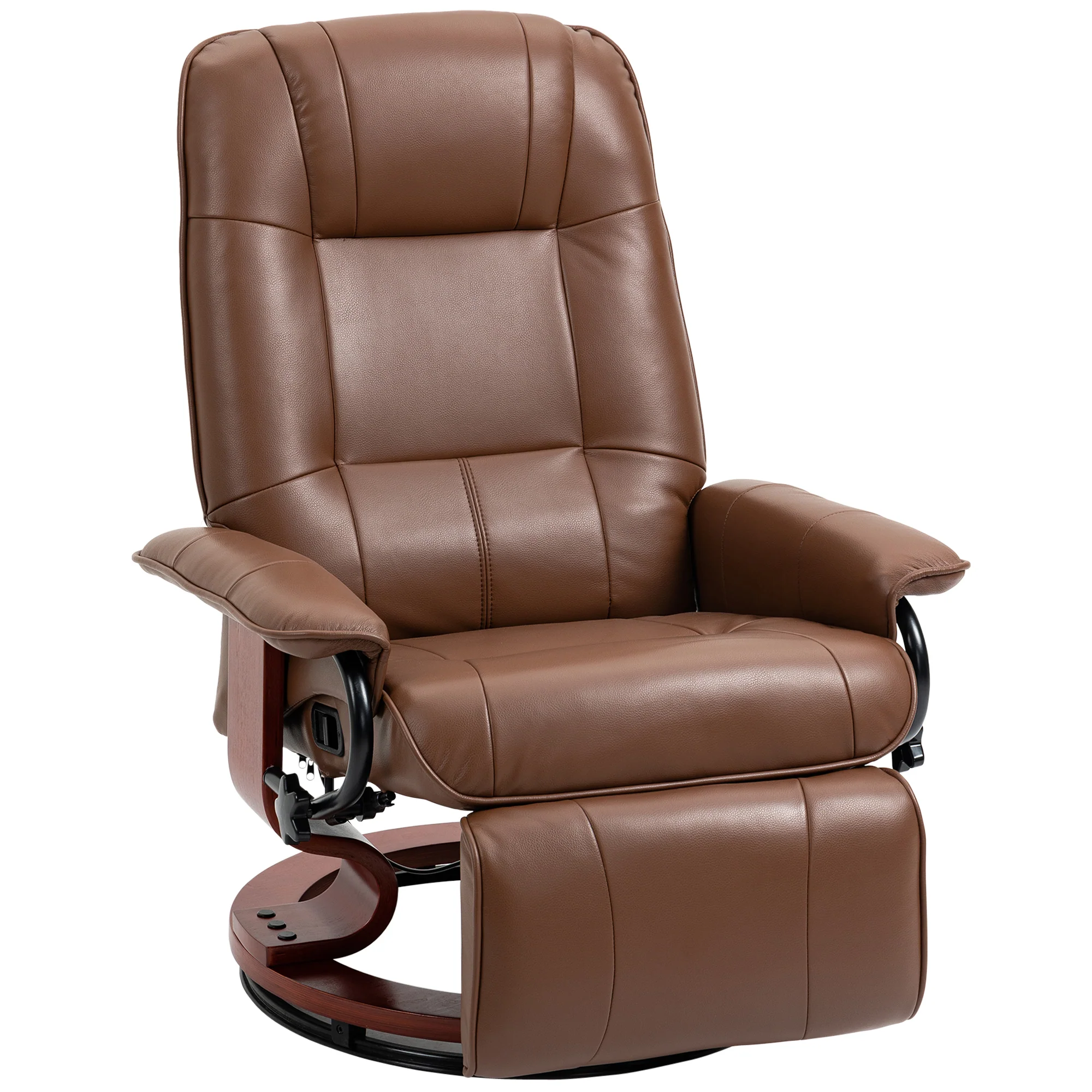 EaseRest Faux Leather Recliner Chair, Swivel Recliner w/ Footrest, Armrest & Wood Base, Brown - Image 12