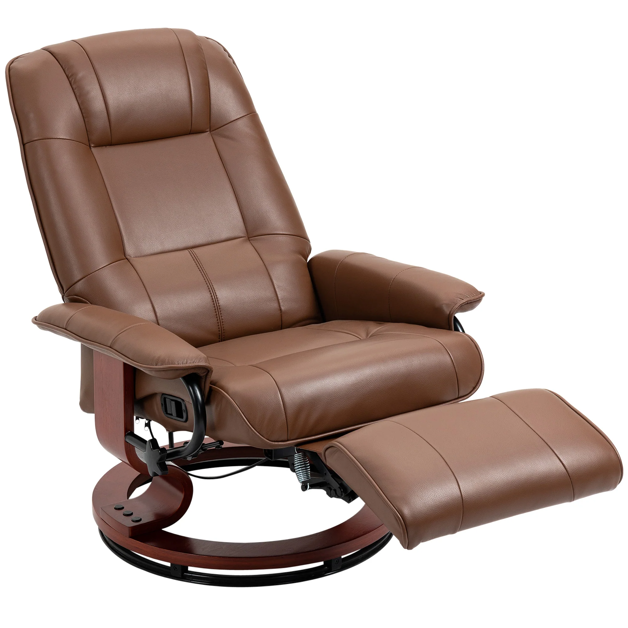 EaseRest Faux Leather Recliner Chair, Swivel Recliner w/ Footrest, Armrest & Wood Base, Brown - Image 13
