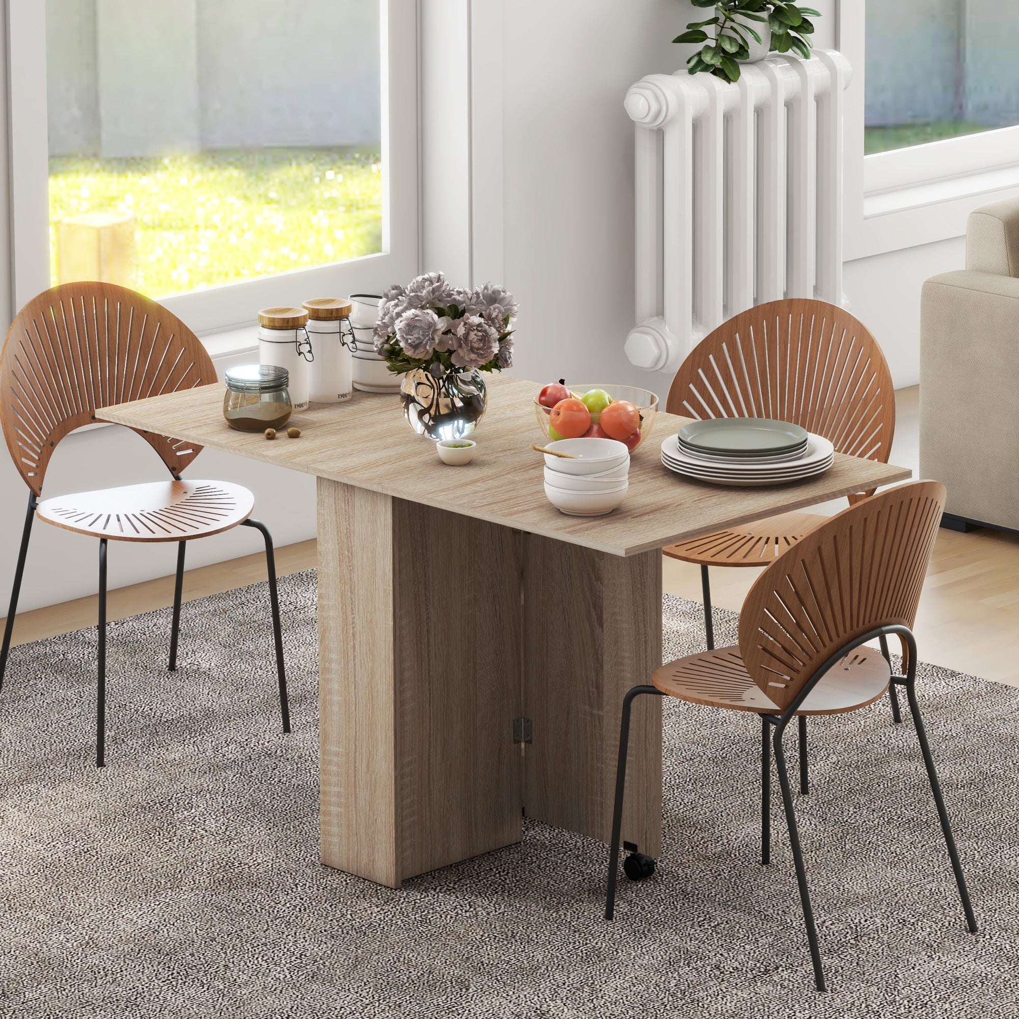 Folding Dining Table, Drop Leaf Table for Small Spaces with Rolling Casters, Natural - Image 3