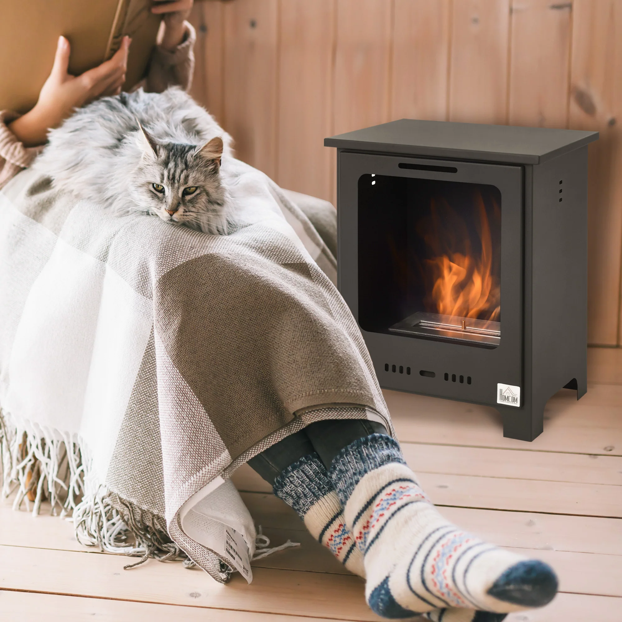 Freestanding Ethanol Fireplace with 0.9L Tank, 3 Hours Burning Time for Indoor, Black - Image 4