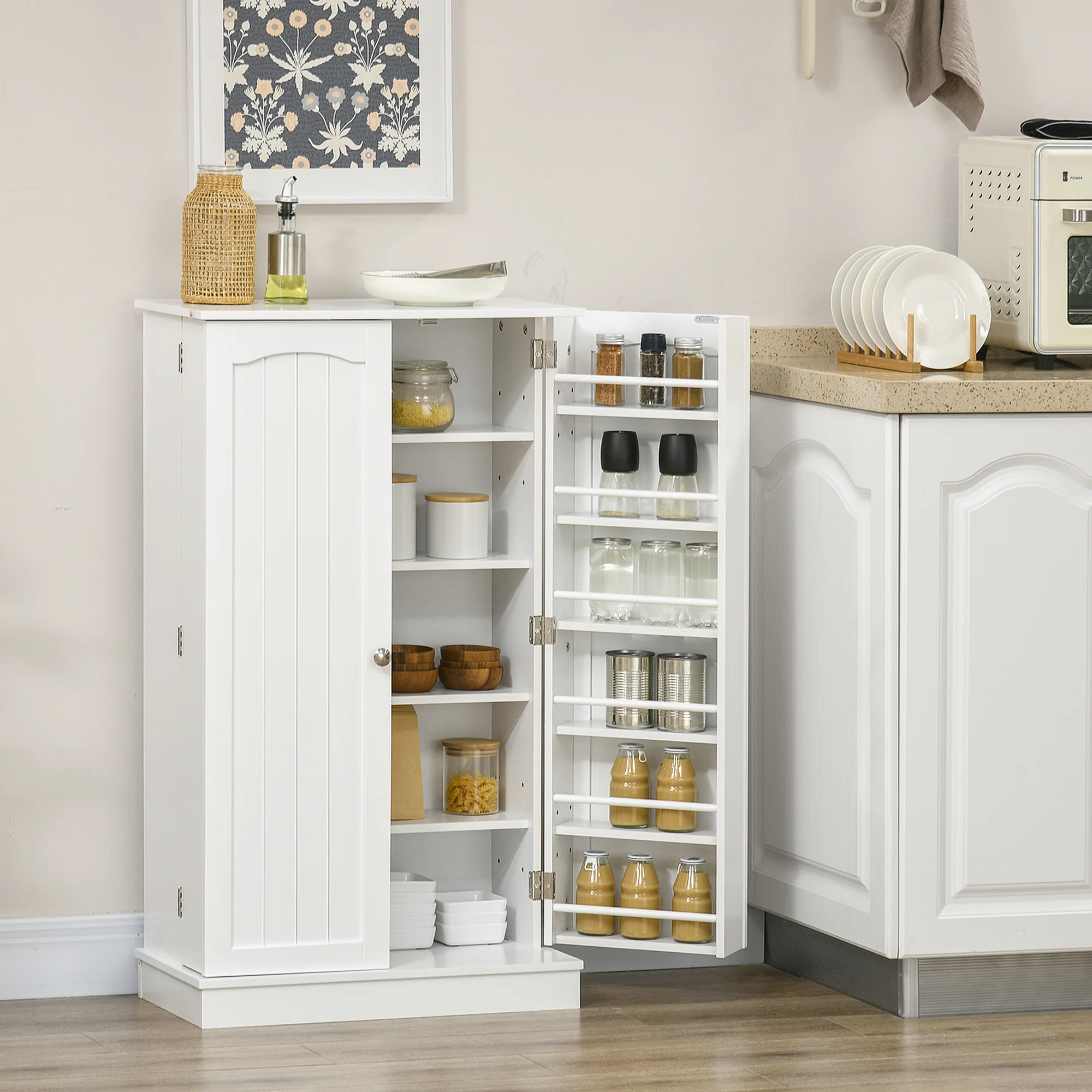 41" Kitchen Pantry Cabinet w/ 12 Door Shelves, Double Doors, 5-tier Shelving, Paper White - Image 4