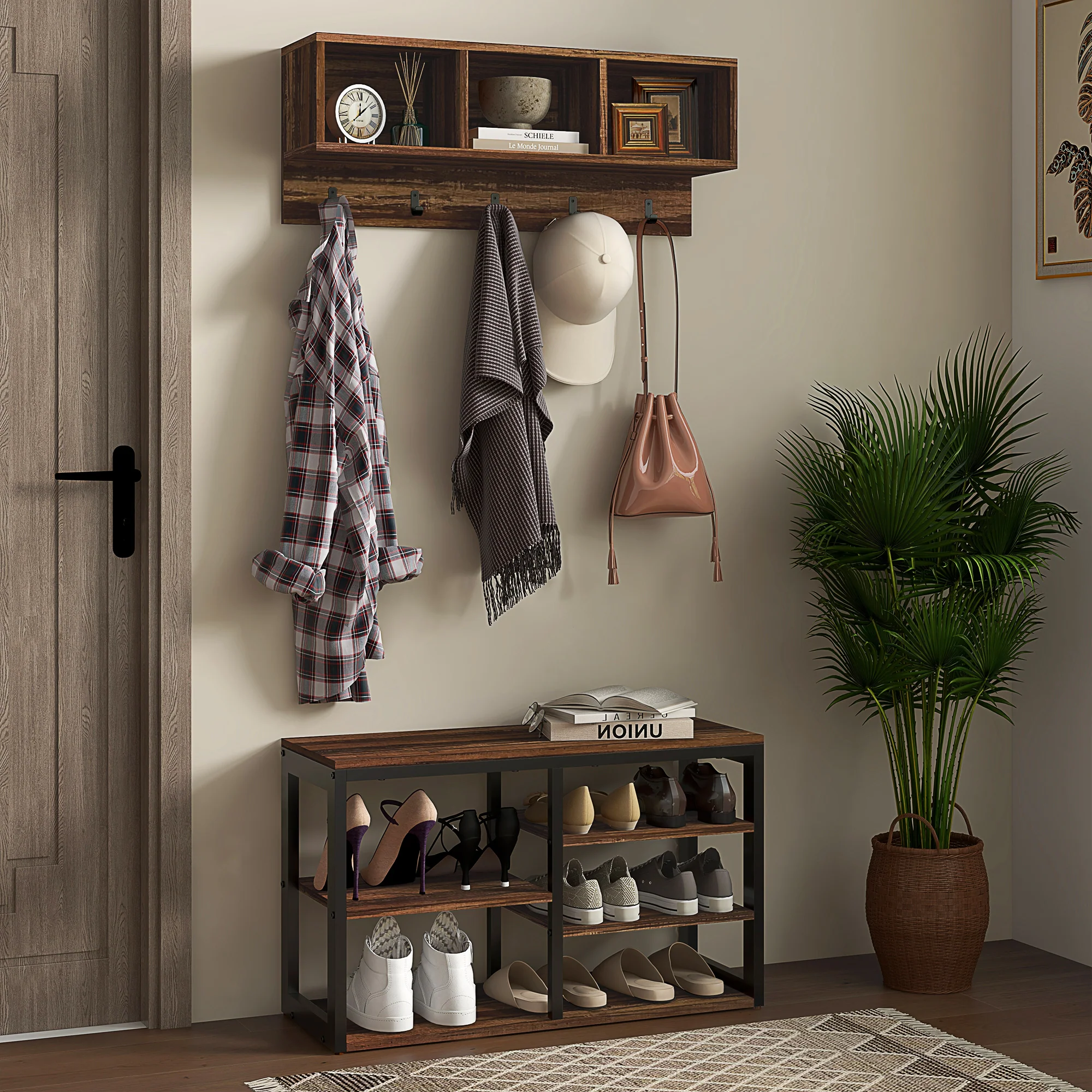 2-in-1 Entryway Storage Set with Shoe Bench and Coat Rack, Hall Tree with Storage Bench - Image 3
