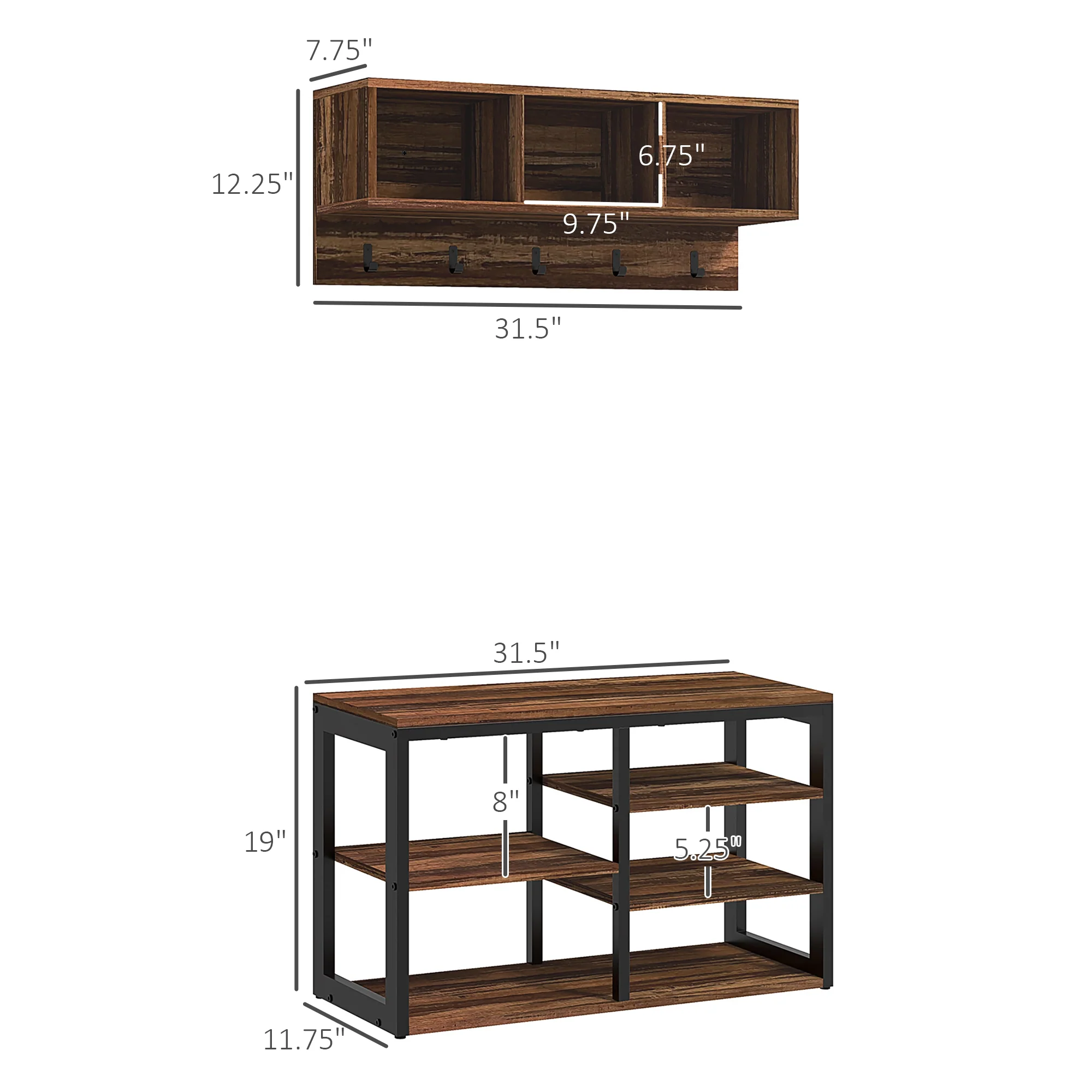 2-in-1 Entryway Storage Set with Shoe Bench and Coat Rack, Hall Tree with Storage Bench - Image 5