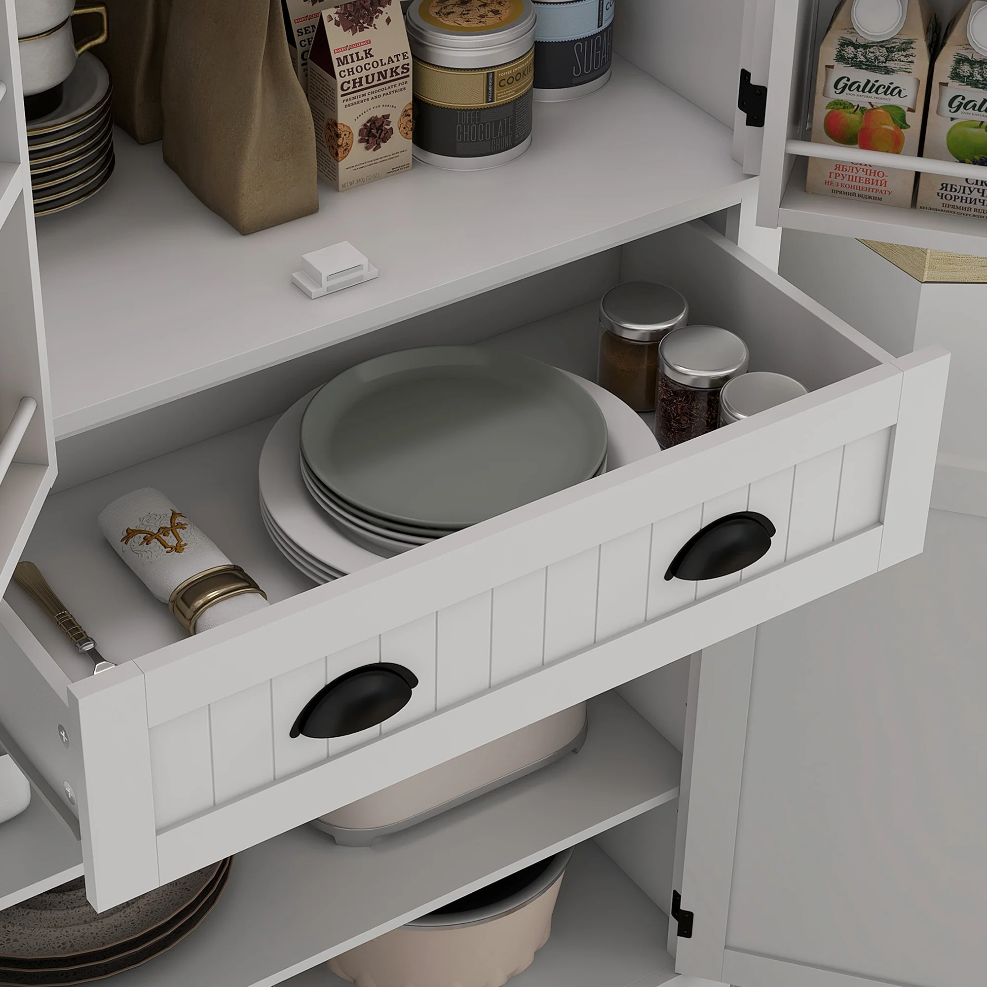 71" Kitchen Pantry Cabinet with LED Lights, 6 Door Shelves, a Drawer and 4 Adjustable Shelves, White - Image 11