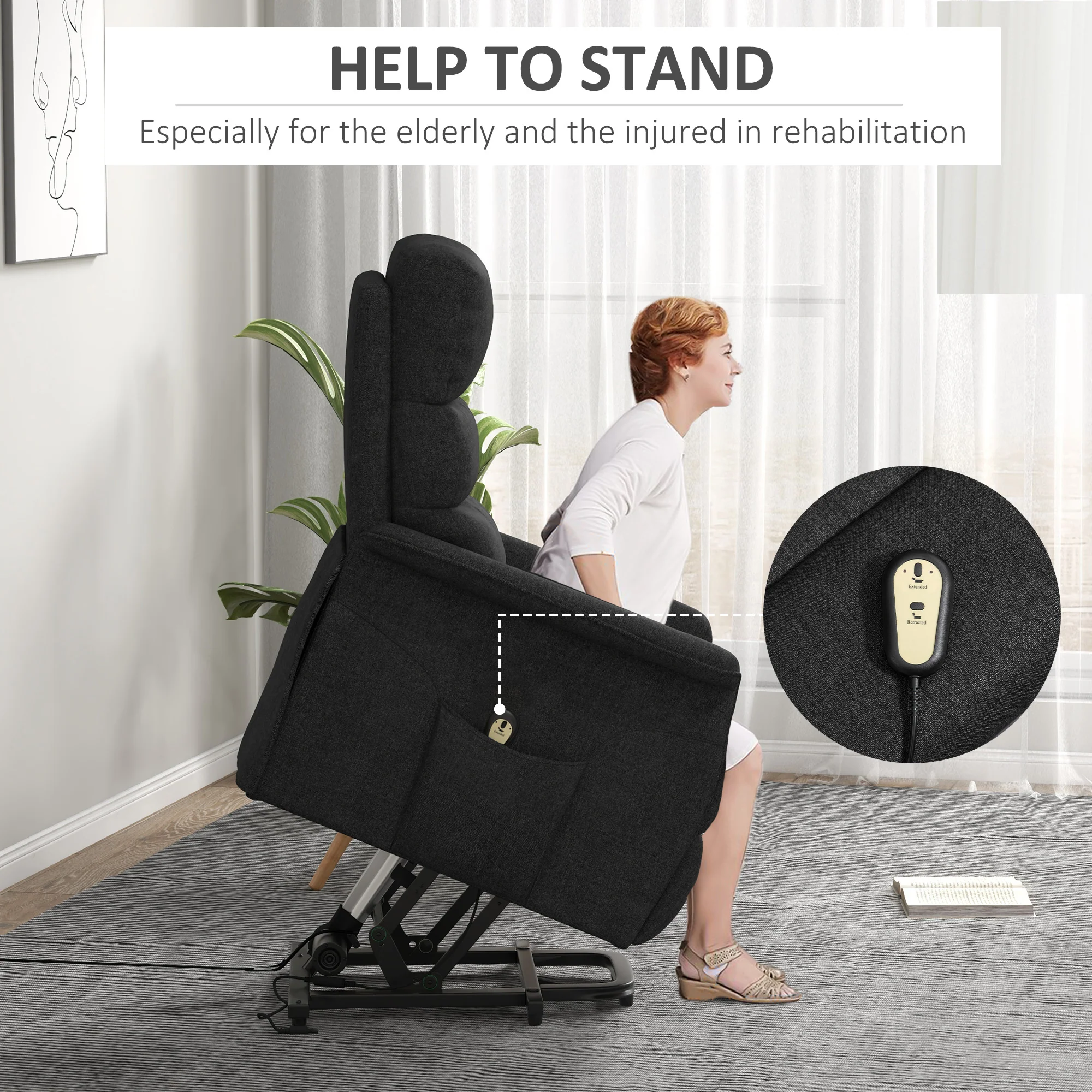 Electric Power Lift Recliner Chair for Seniors with Remote Control, Black - Image 6