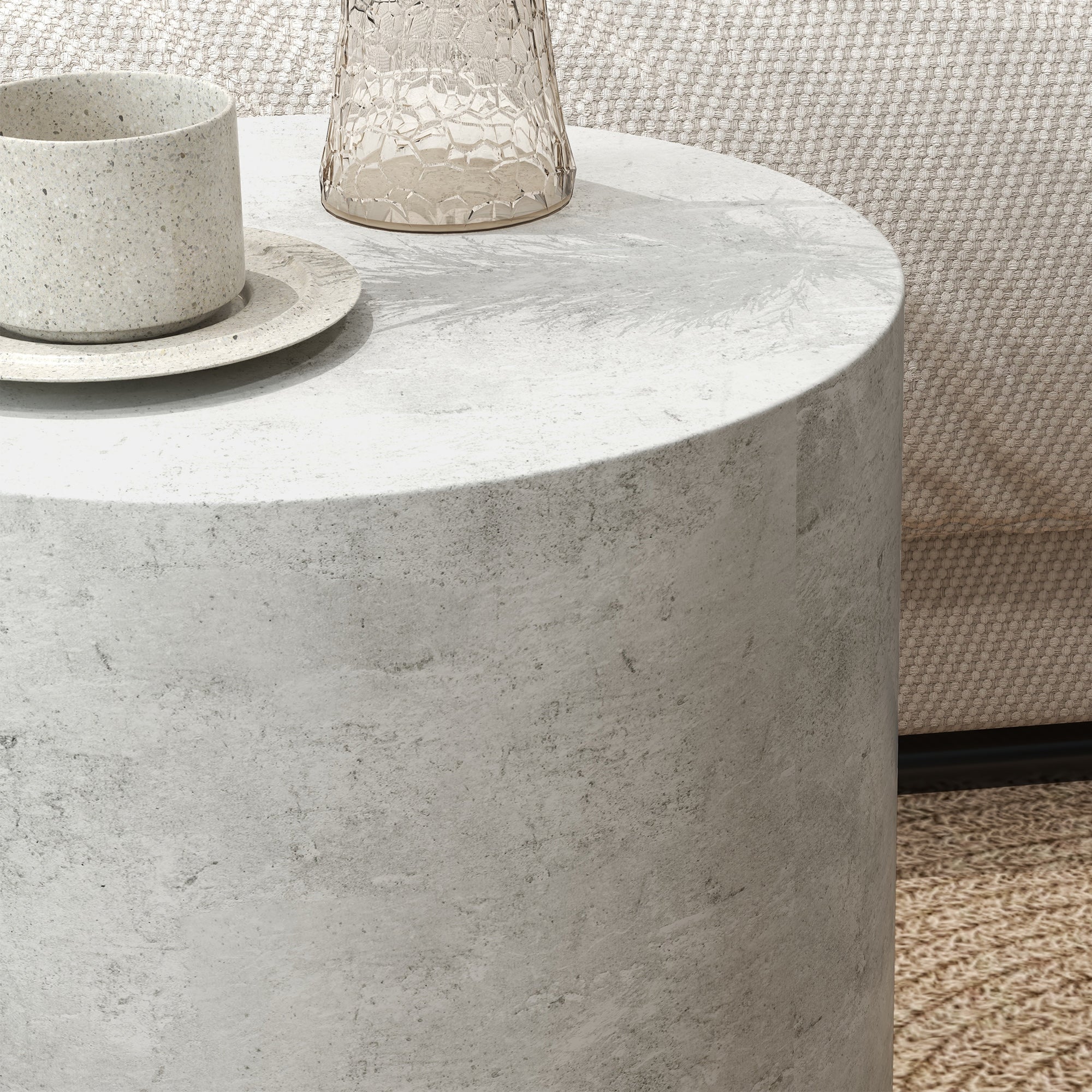 Lightweight Round Accent Table with Concrete Finish & 4 Adjustable Feet, Gray - Image 11