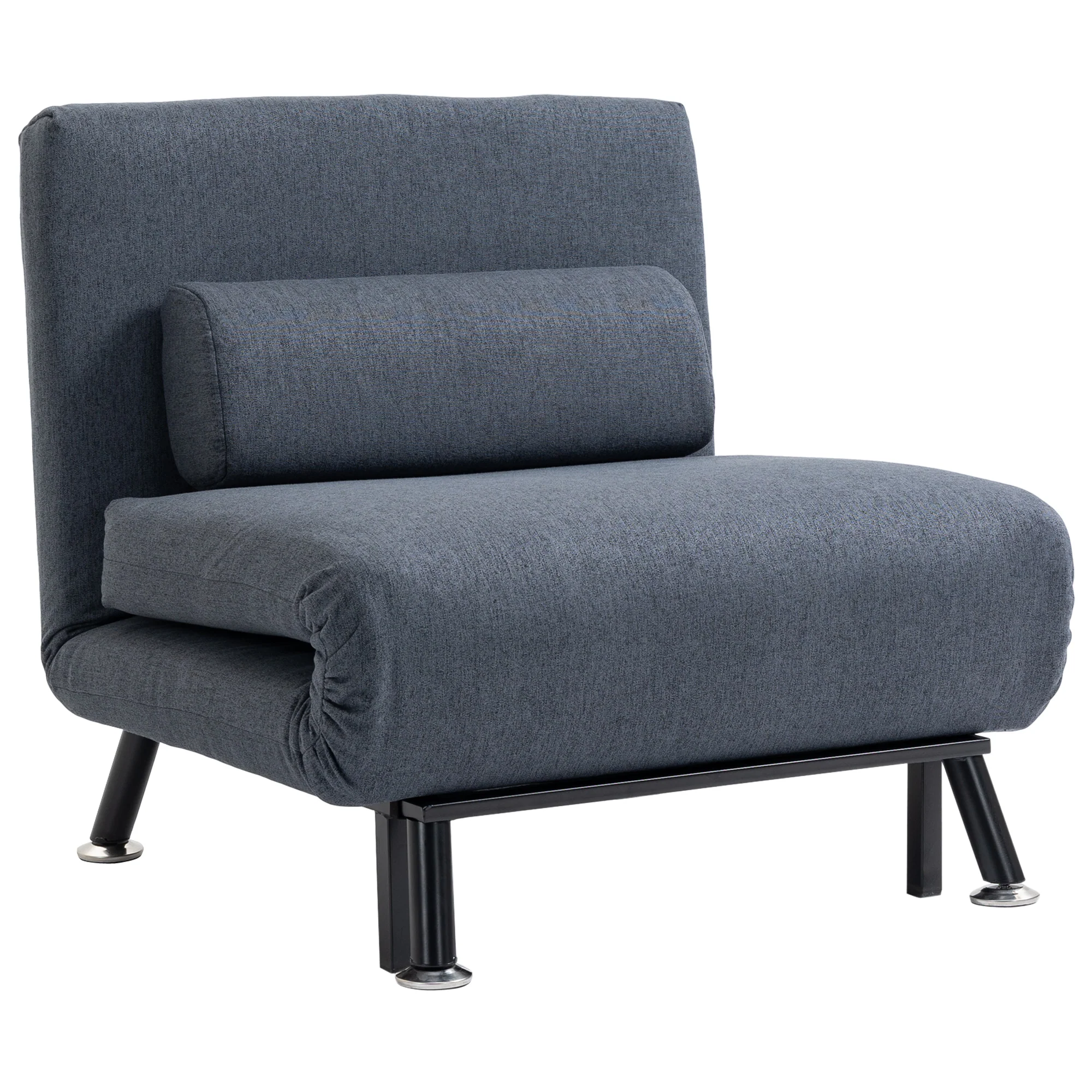 Linen Single Chair Bed, 3-in-1 Convertible Sleeper Chair with Adjustable Backrest, Dark Grey
