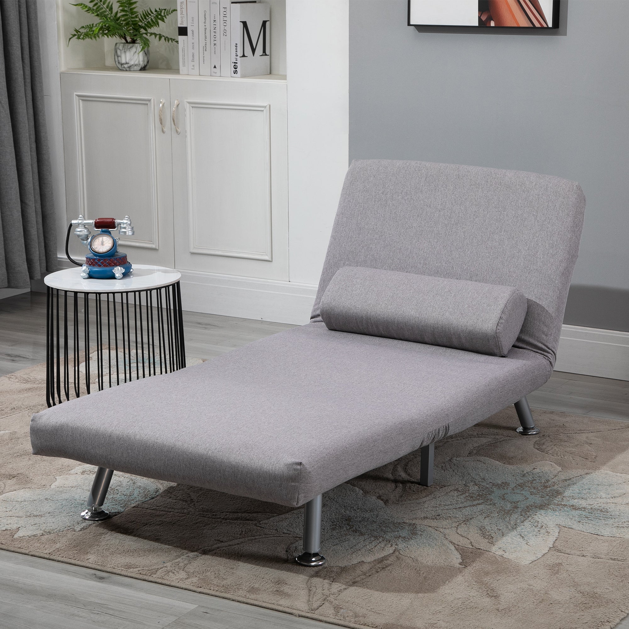 Linen Single Chair Bed, 3-in-1 Convertible Sleeper Chair with Adjustable Backrest, Medium Grey - Image 11