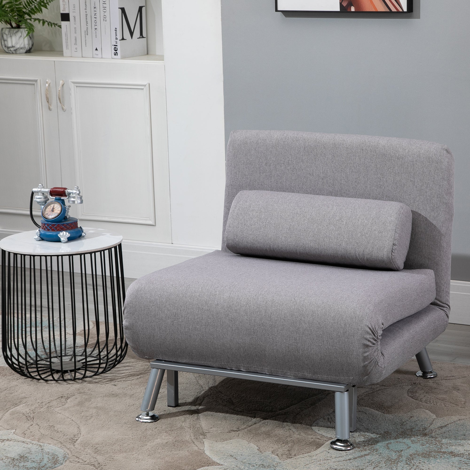 Linen Single Chair Bed, 3-in-1 Convertible Sleeper Chair with Adjustable Backrest, Medium Grey - Image 4