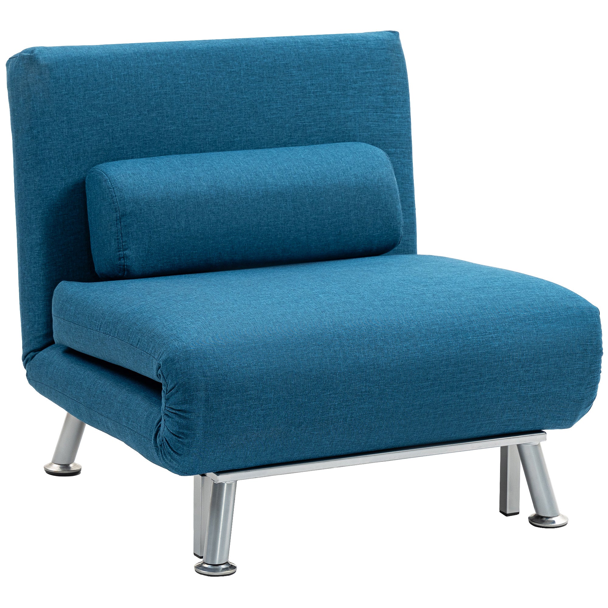 Single Sofa Bed, Foldable Lounge Sleeper Sofa with Adjustable Backrest, Pillow, Blue