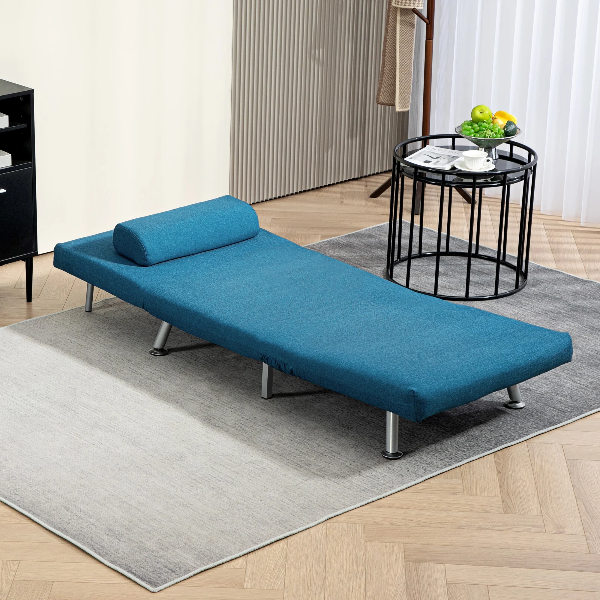 Single Sofa Bed, Foldable Lounge Sleeper Sofa with Adjustable Backrest, Pillow, Blue - Image 11
