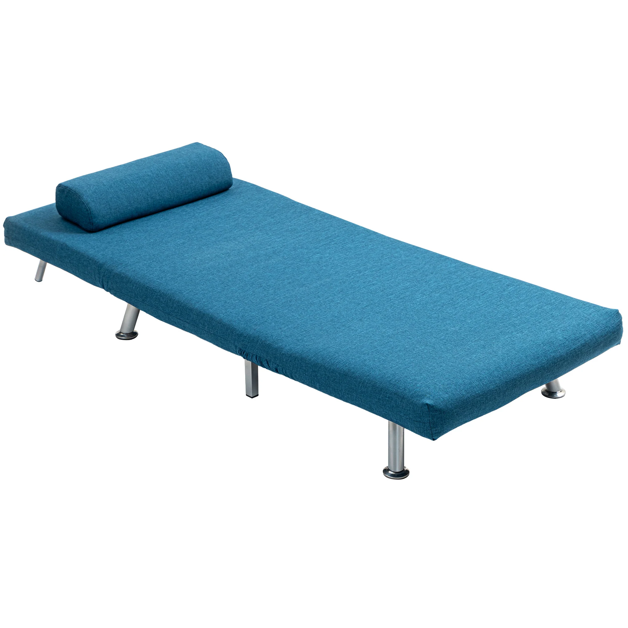 Single Sofa Bed, Foldable Lounge Sleeper Sofa with Adjustable Backrest, Pillow, Blue - Image 2