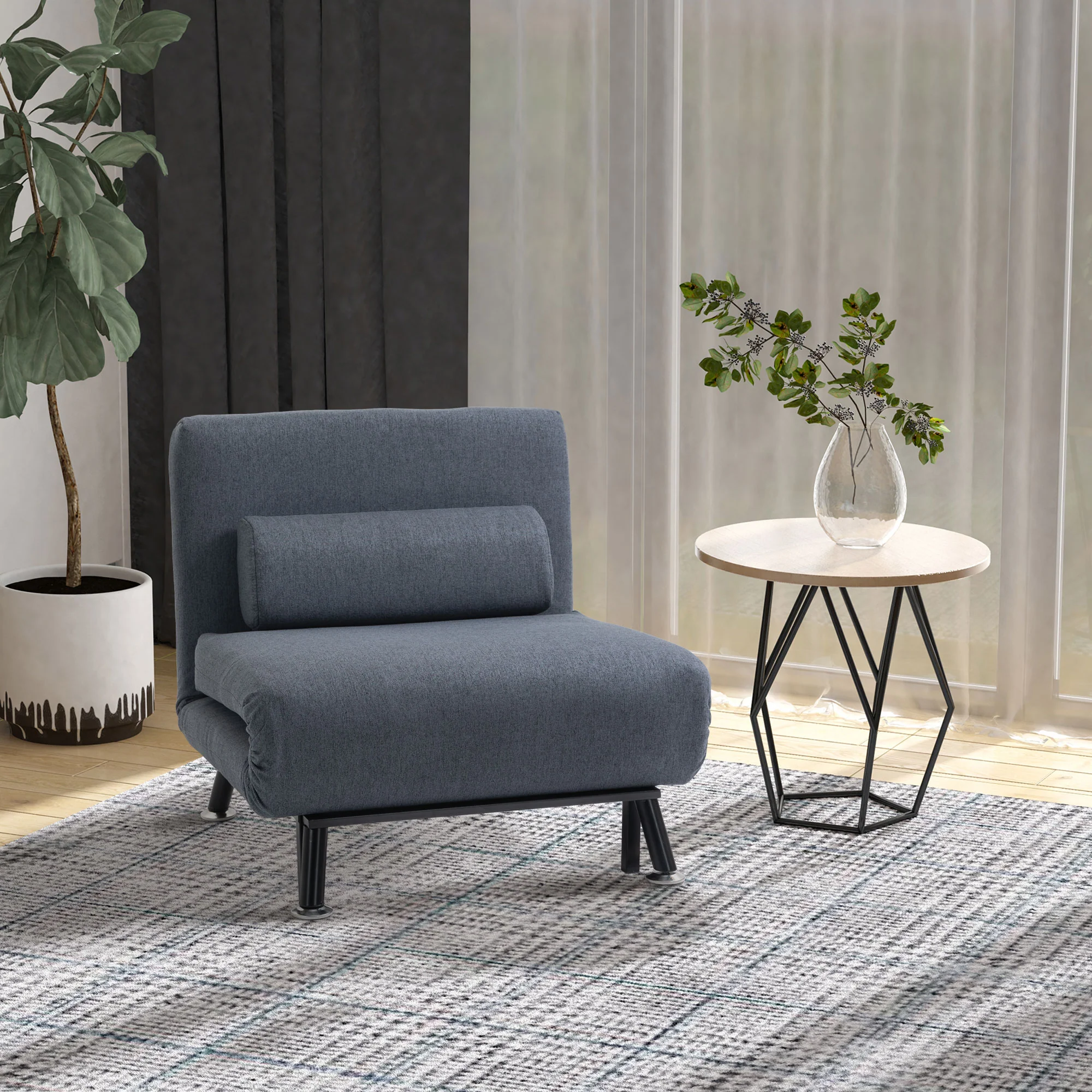 Linen Single Chair Bed, 3-in-1 Convertible Sleeper Chair with Adjustable Backrest, Dark Grey - Image 3