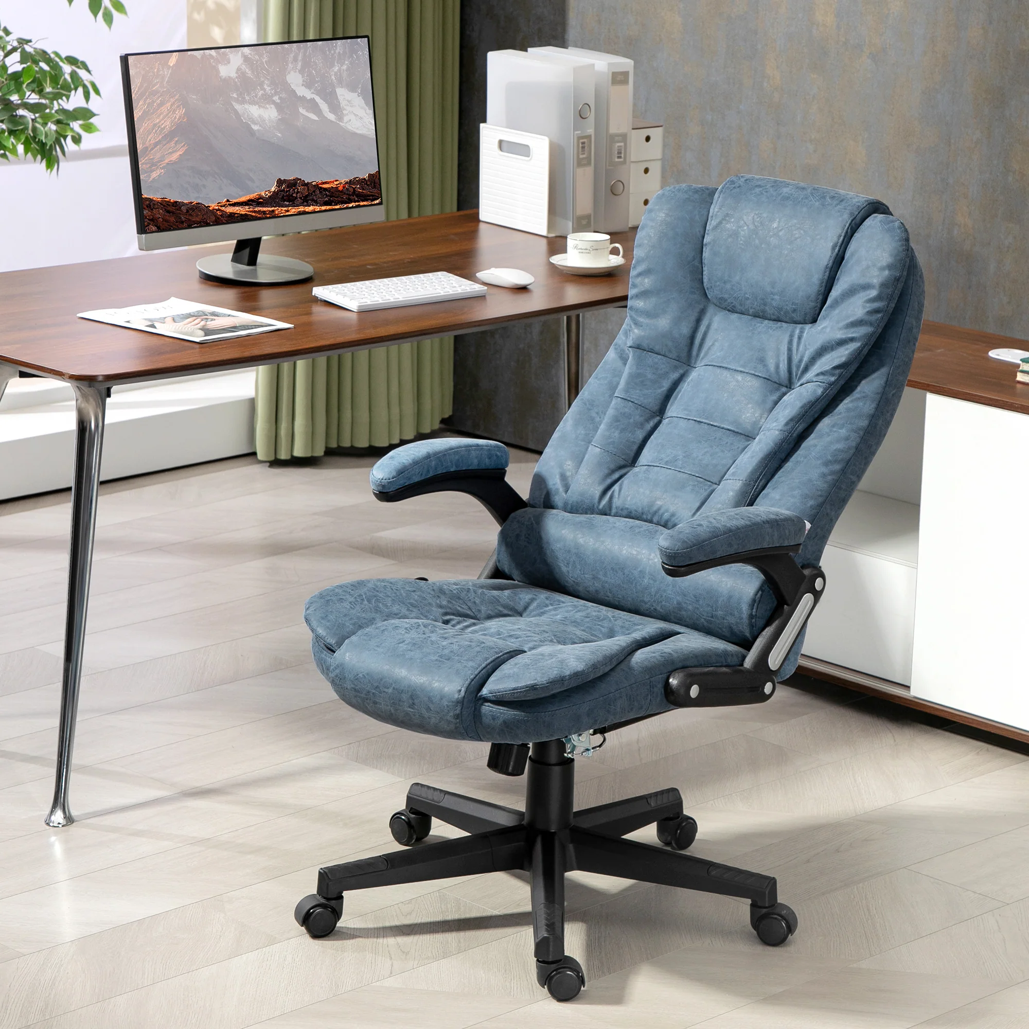 Heated Massage Office Chair with 6 Vibration Points, Armrest and Remote, Blue - Image 4
