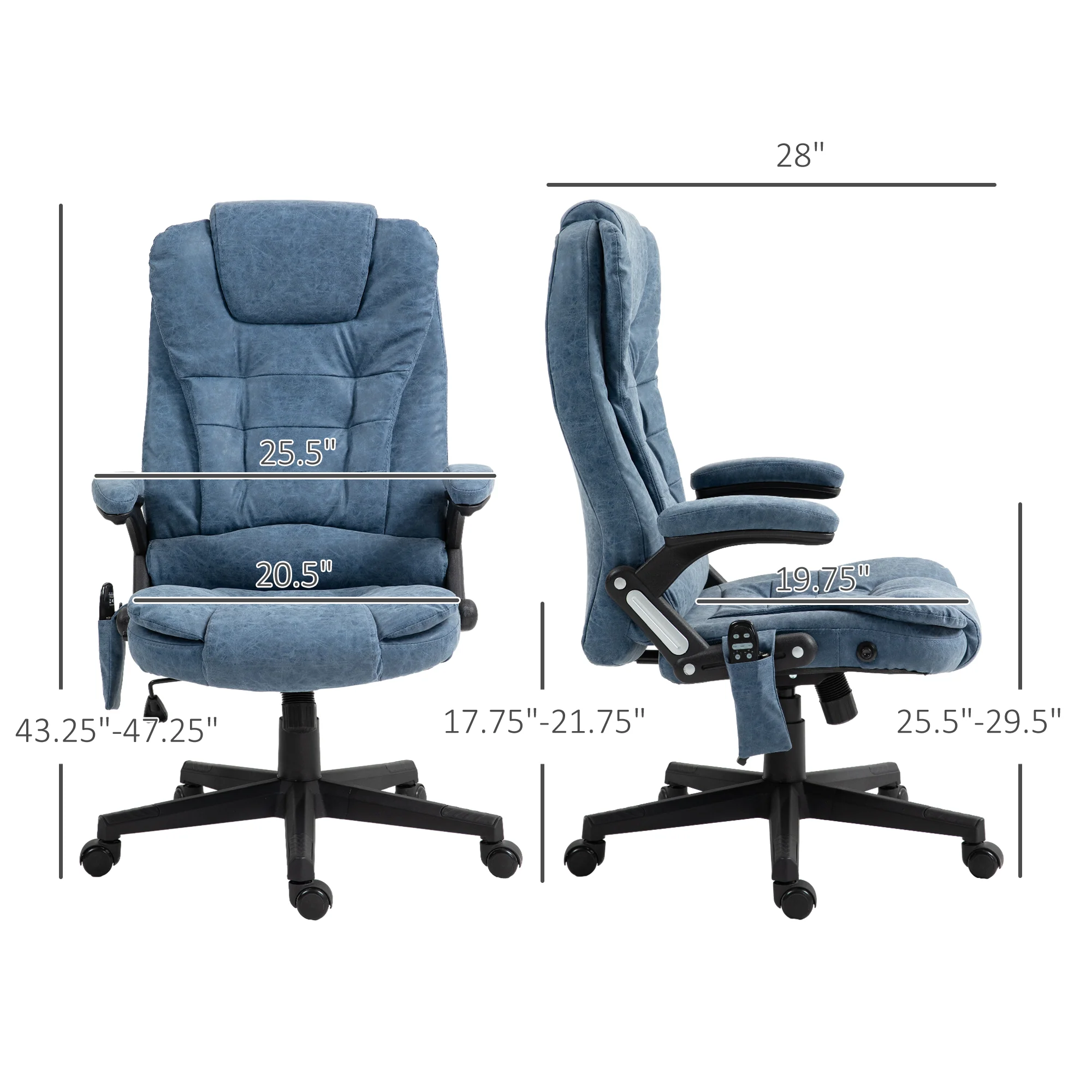 Heated Massage Office Chair with 6 Vibration Points, Armrest and Remote, Blue - Image 5