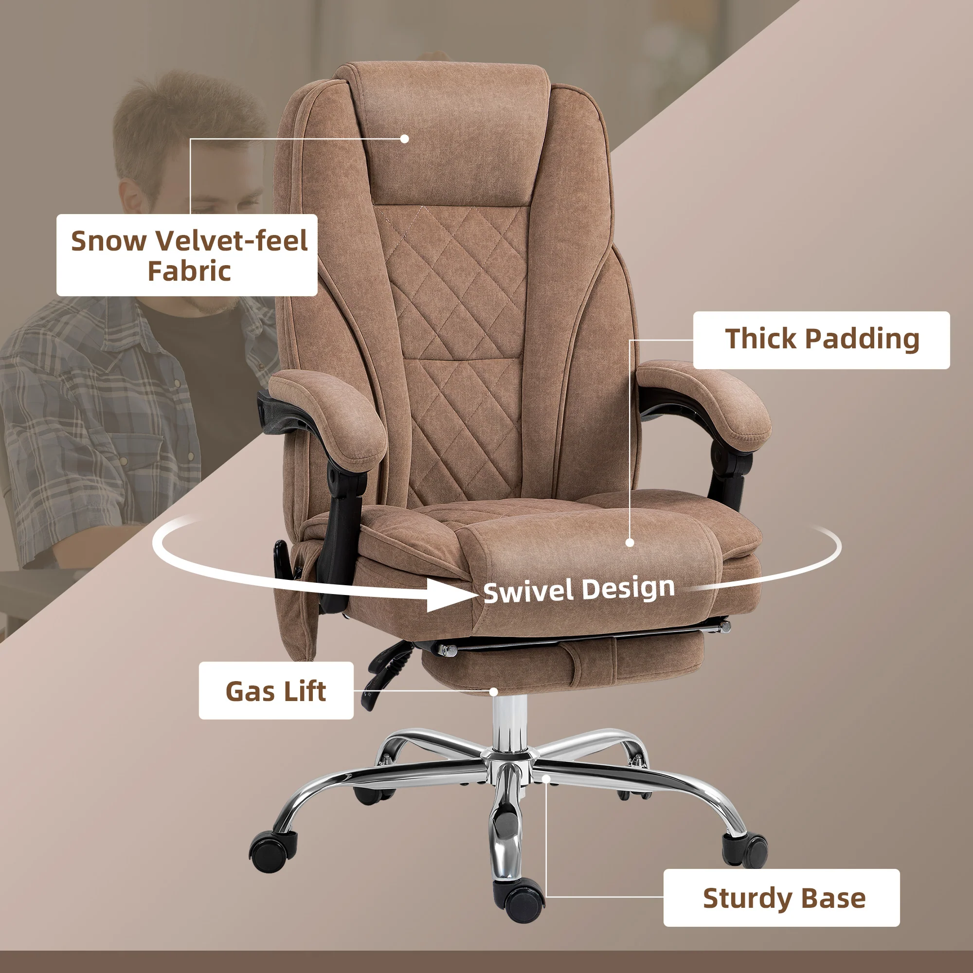 Massage Office Chair, Heated Reclining Computer Chair with Adjustable Height and Footrest, Brown - Image 9