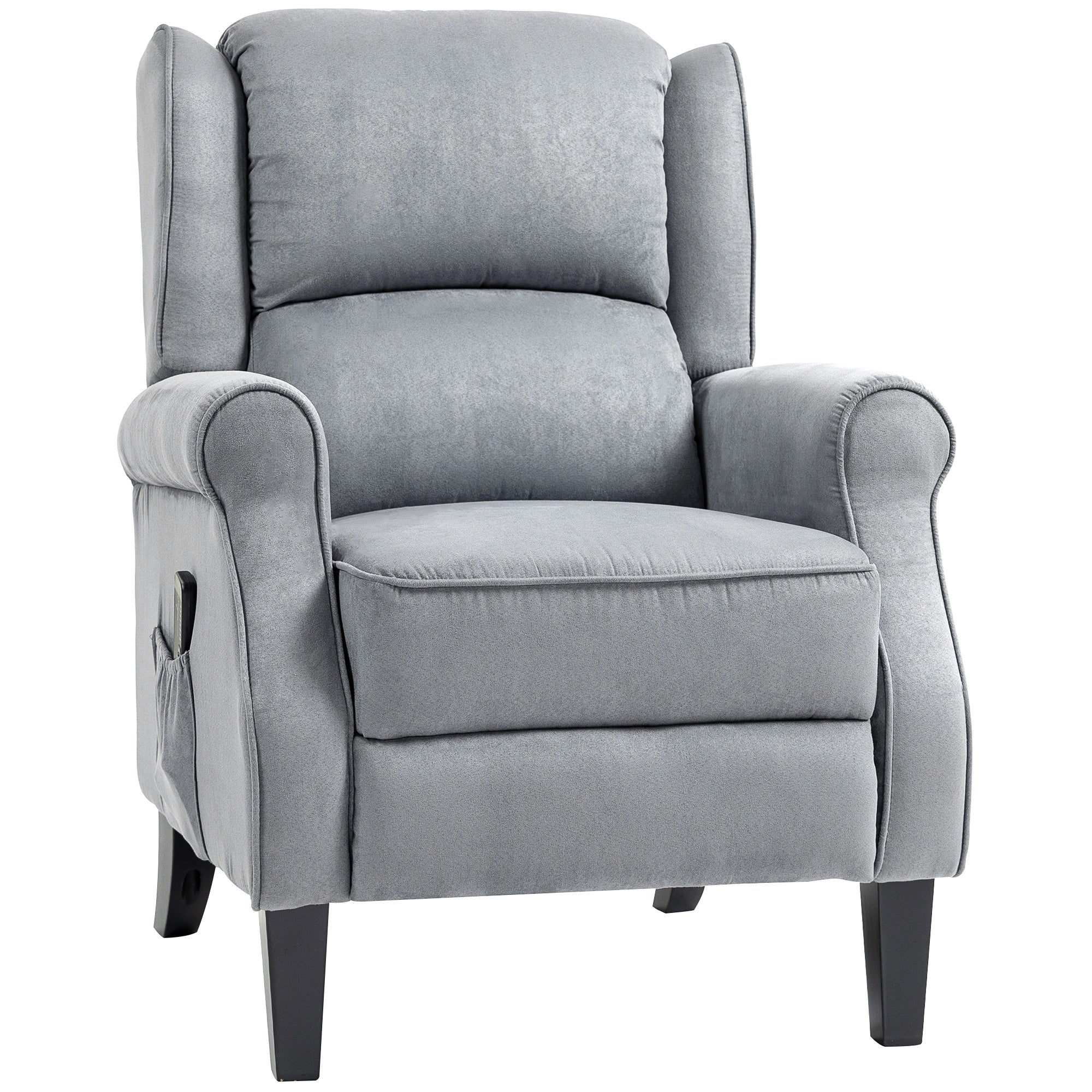 Wingback Massage Recliner with Remote Control and Extendable Footrest Grey
