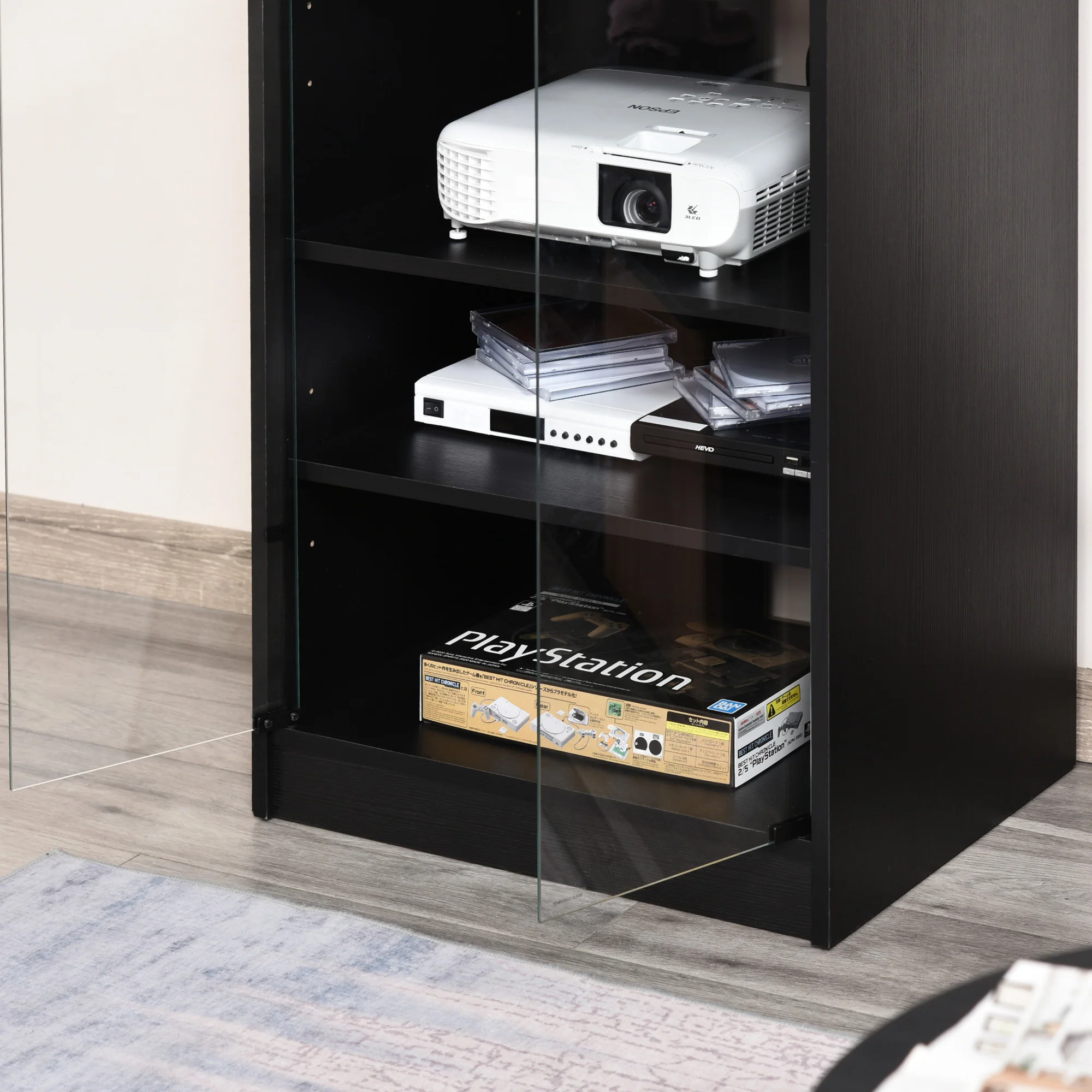 4-Tier Media Cabinet Stand w/ Adjustable Shelves & Cable Management, Distressed Black - Image 10