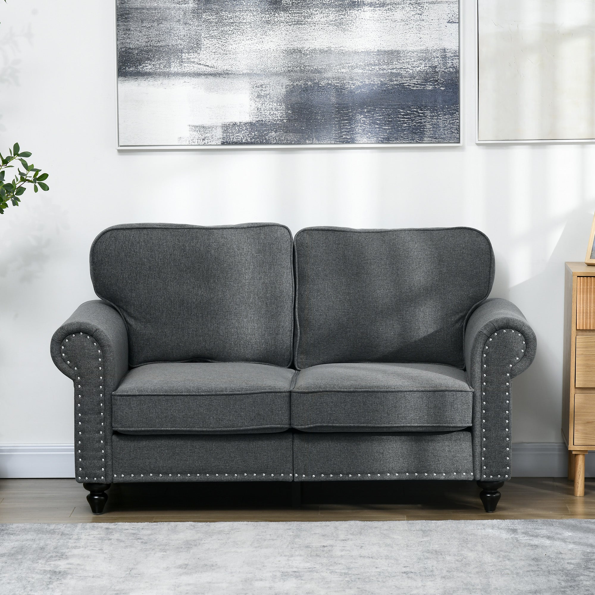 Mid Century Modern Loveseat Sofa, 2 Seater Small Couch with Nailhead Trim, Charcoal Gray - Image 9