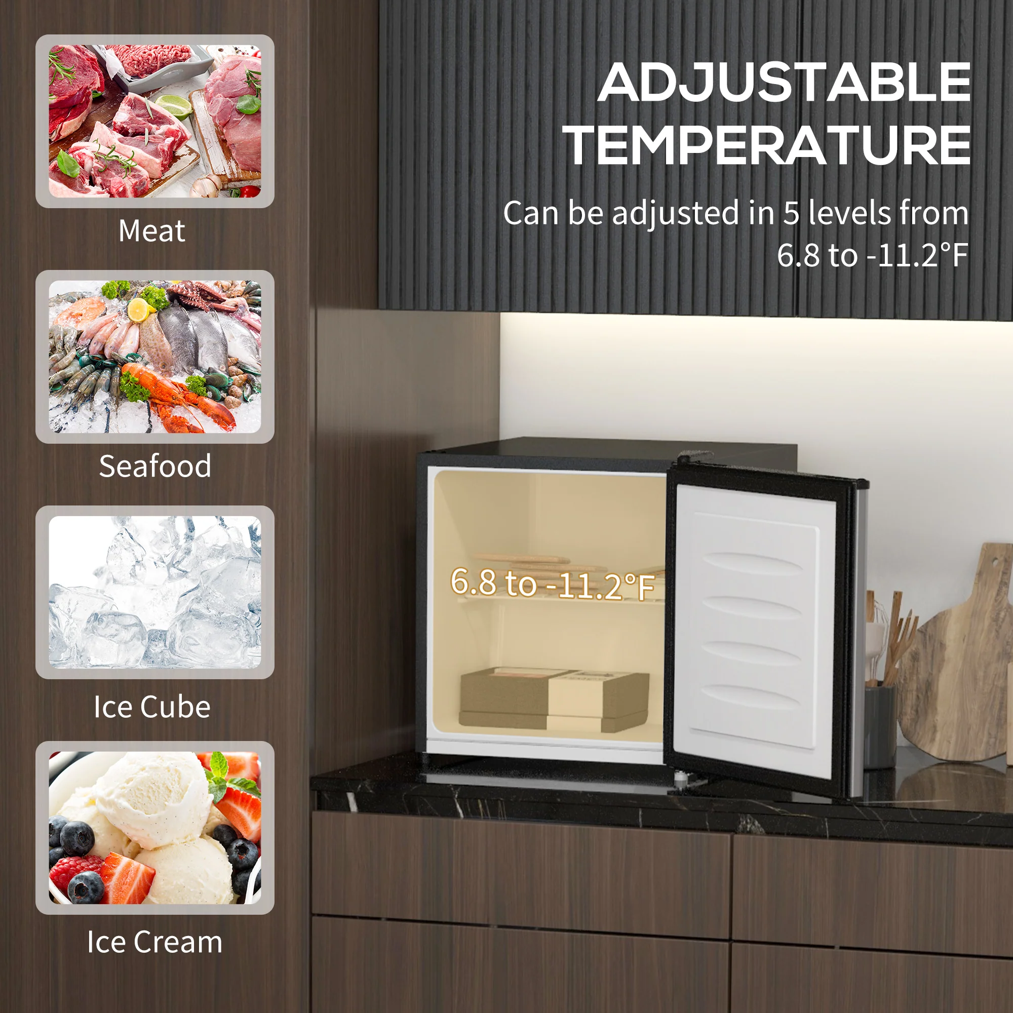 1.1 Cu Ft Countertop Mini Freezer, Compact Upright with Removable Shelves, Silver - Image 6