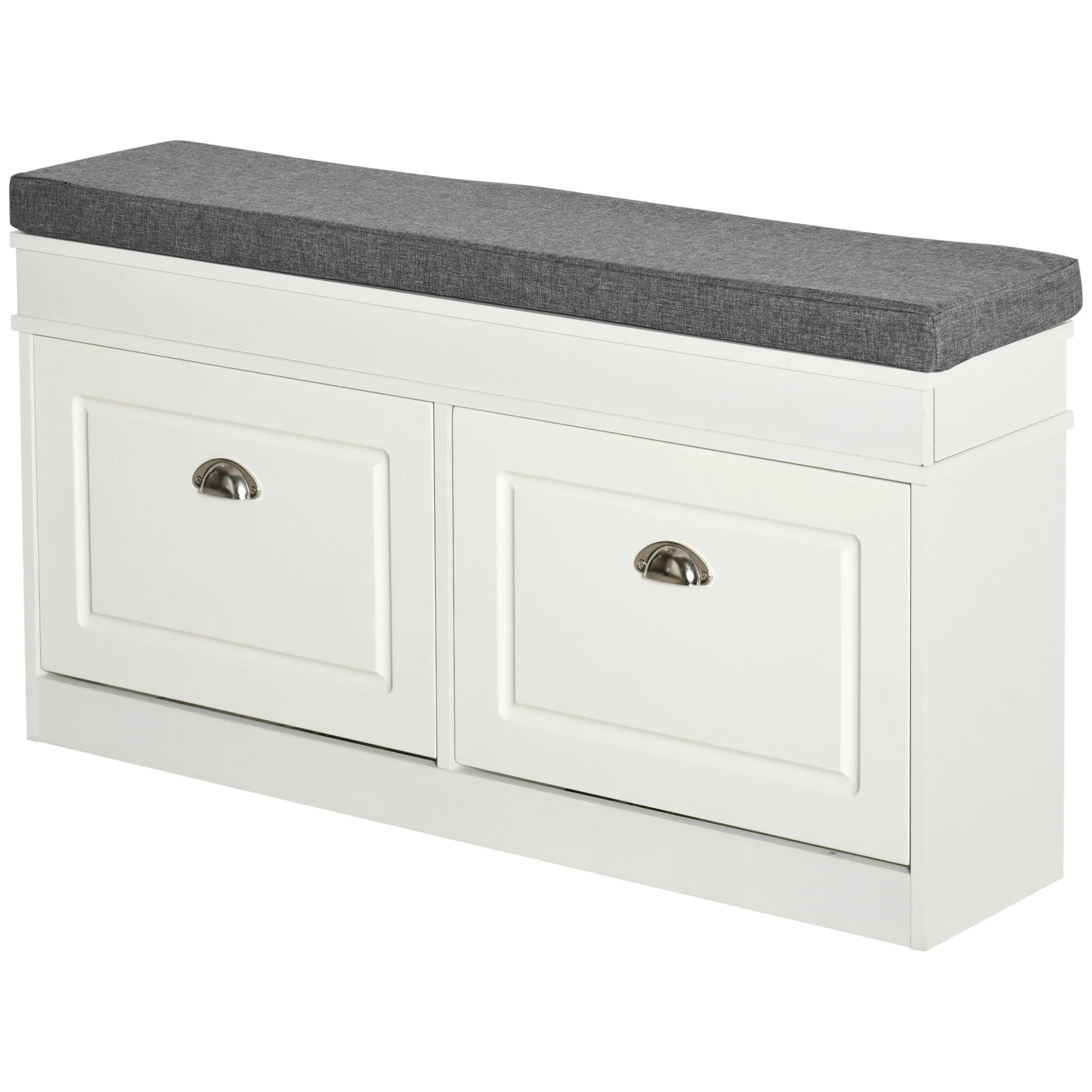 Modern Shoe Storage Bench w/ Cushion & 2 Drawers, Entryway Bench, Holds 8 Pairs, White - Image 2