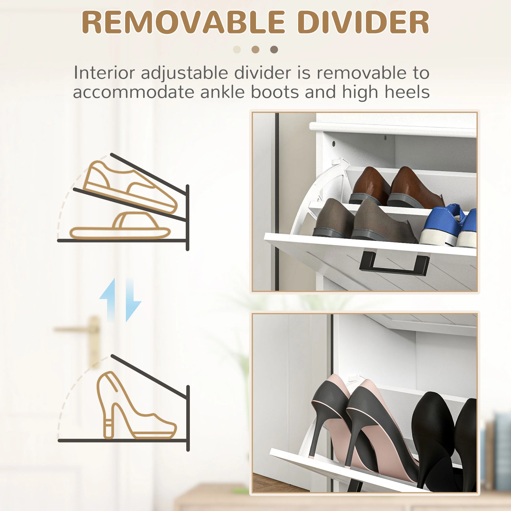 Shoe Storage Cabinet with 2 Flip Drawers for 10 Pairs, Narrow Shoe Organizer, White - Image 8