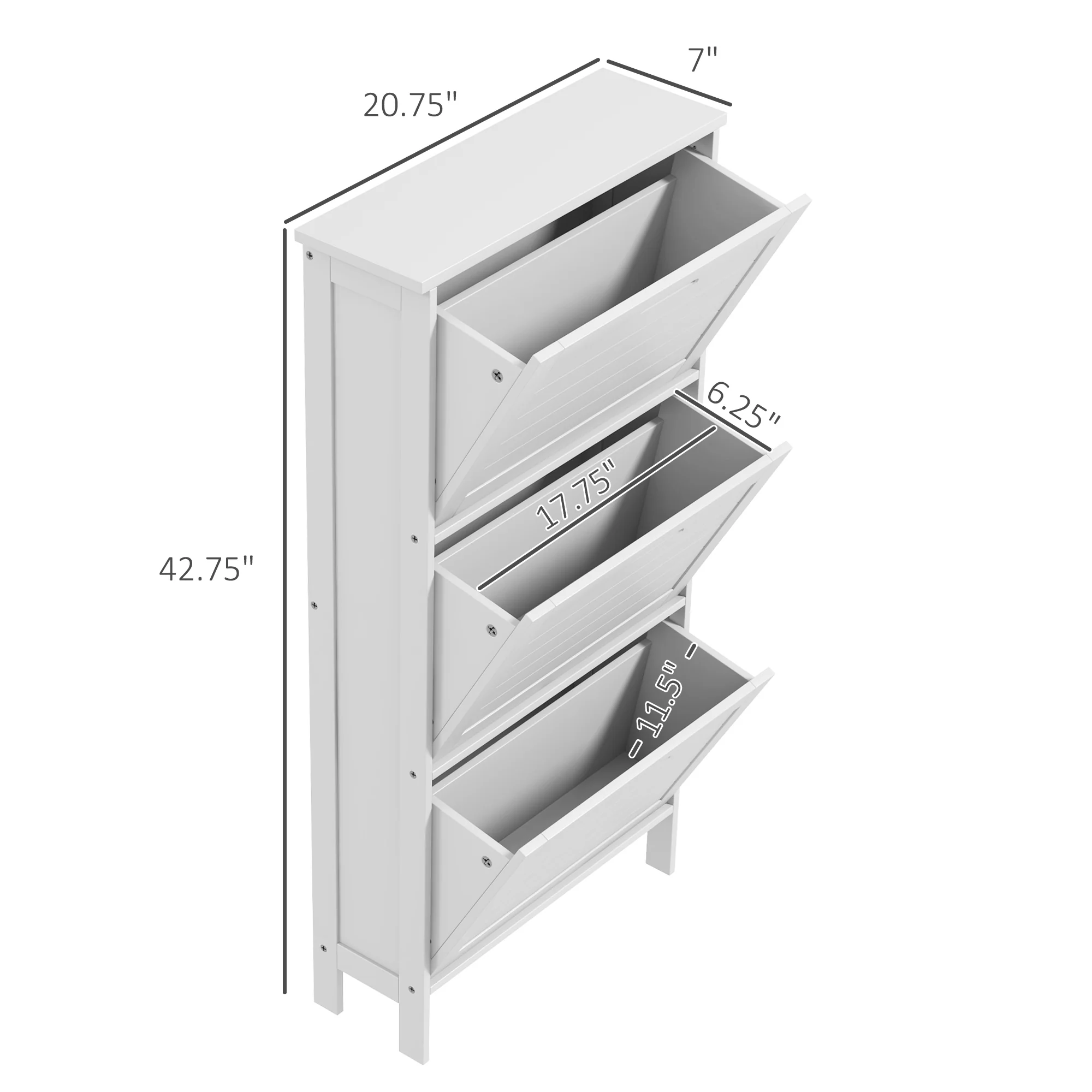 Shoe Storage Cabinet with 3 Flip Drawers and Louvered Doors for 6 Pairs of Shoes, White - Image 5