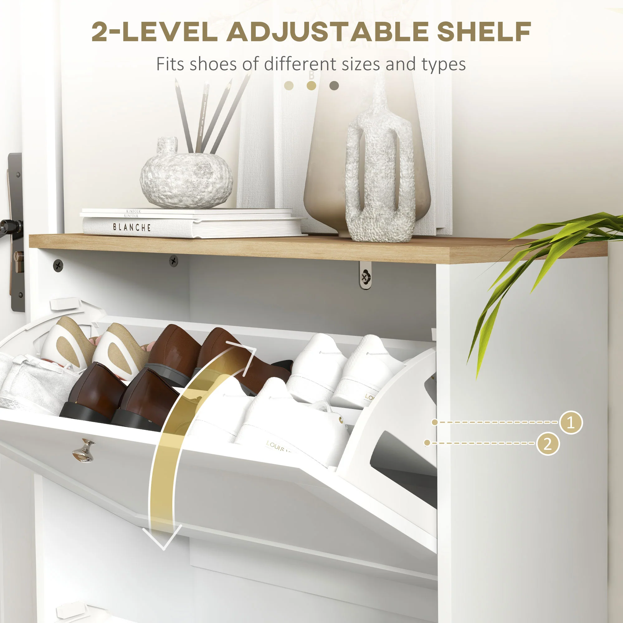 Narrow Shoe Cabinet with 2 Flip Drawers, Entryway Shoe Storage Unit for 12 Pairs, White - Image 7